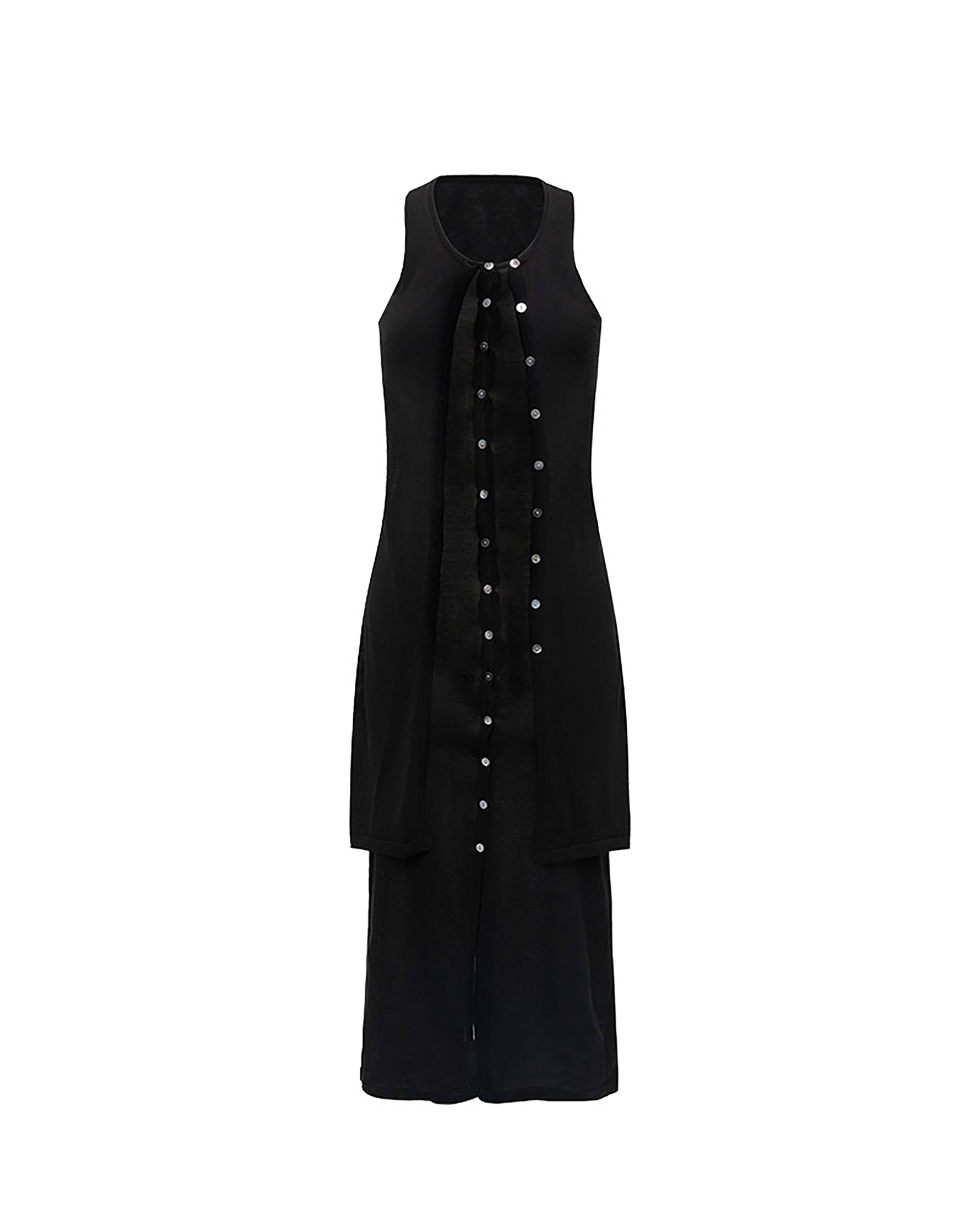 COMMAND N Shell-Button Layered Knit Midi Dress