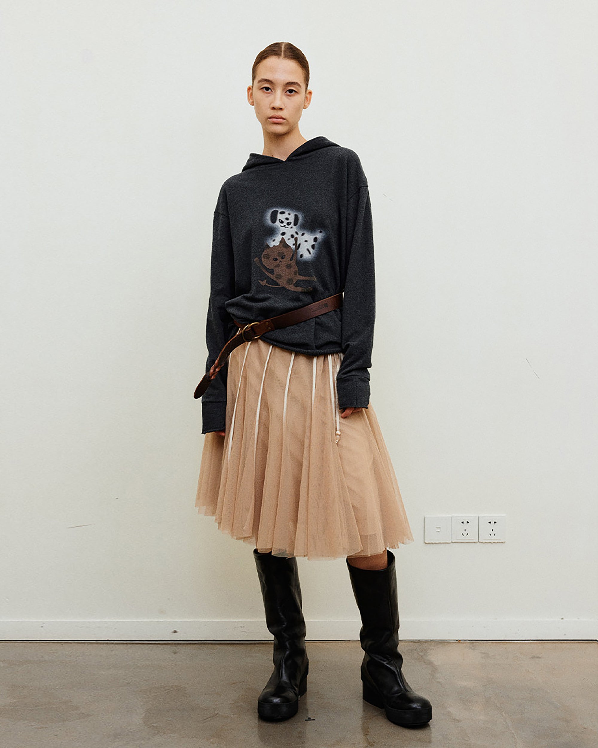 NEVERSEEZ Layered Tulle Pleated Midi Skirt