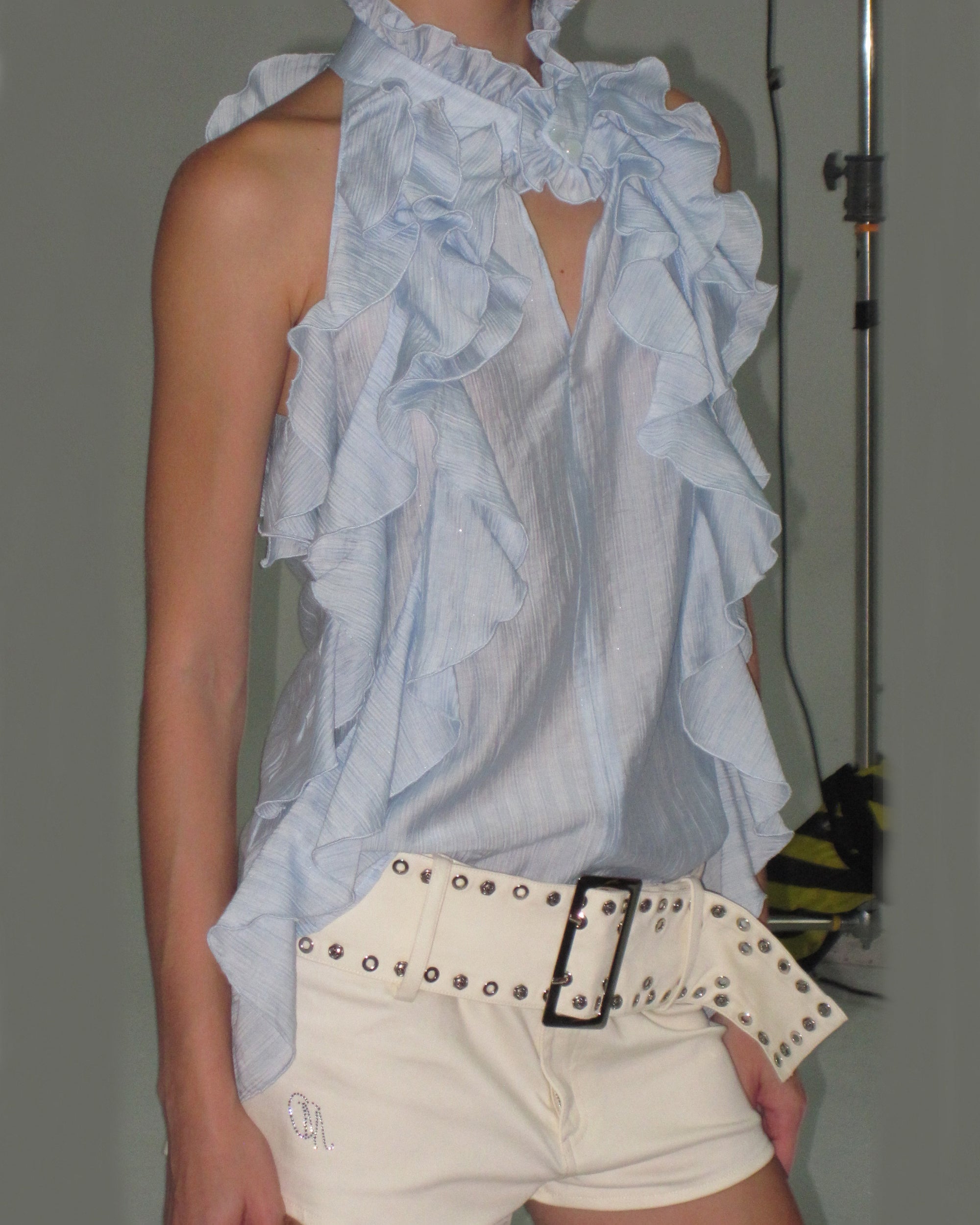 10AMSOTIIIIIIRED Tiered Ruffle Sleeveless Top & Asymmetric Skirt Set
