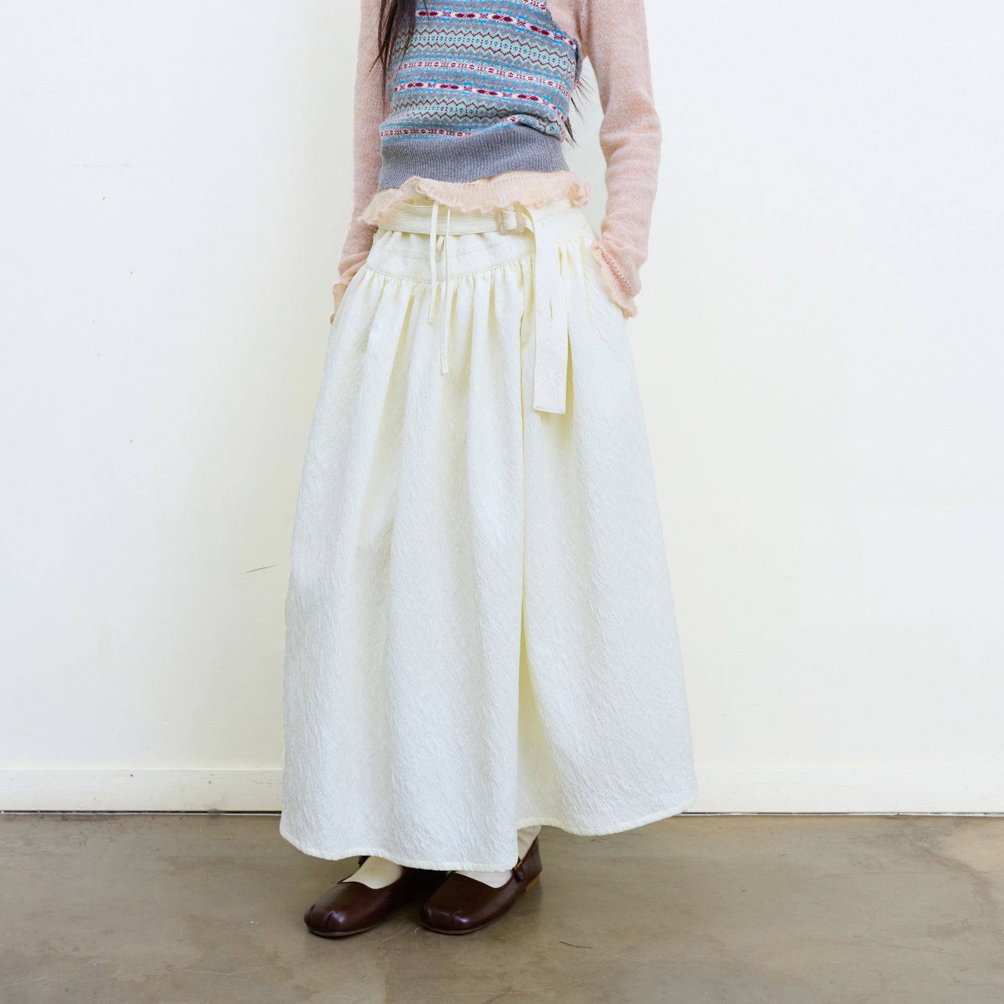 NEVERSEEZ Diagonal Strap Jacquard Umbrella Skirt