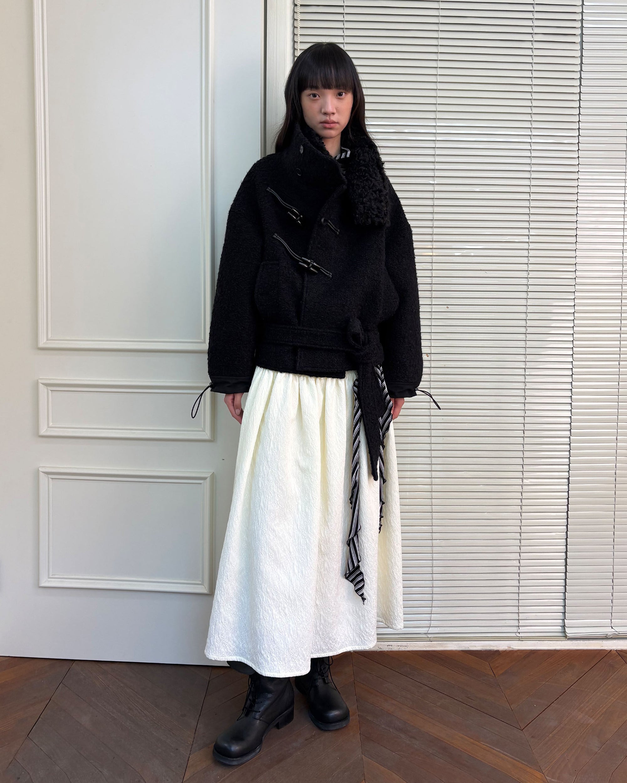 NEVERSEEZ Diagonal Strap Jacquard Umbrella Skirt