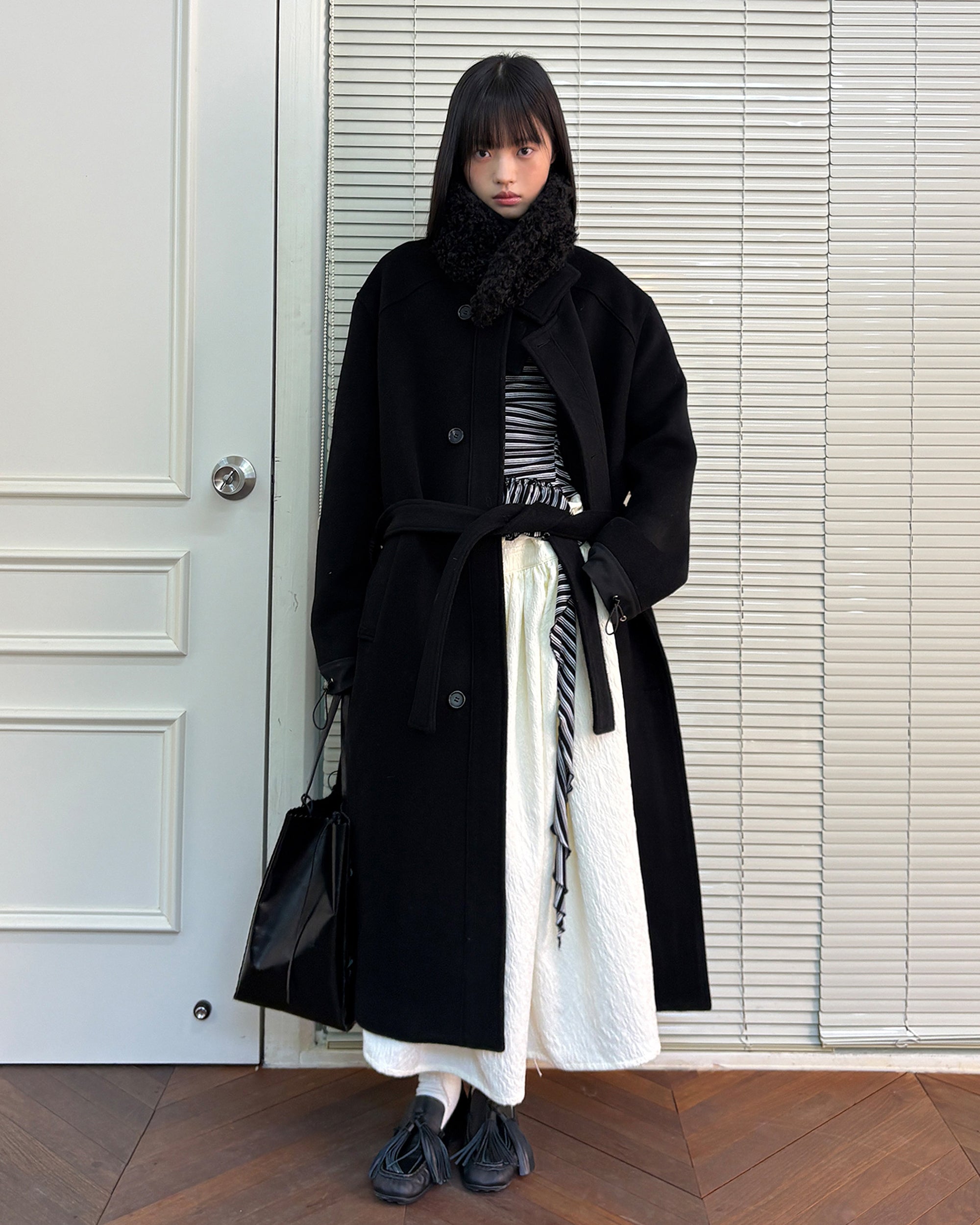 NEVERSEEZ Diagonal Strap Jacquard Umbrella Skirt