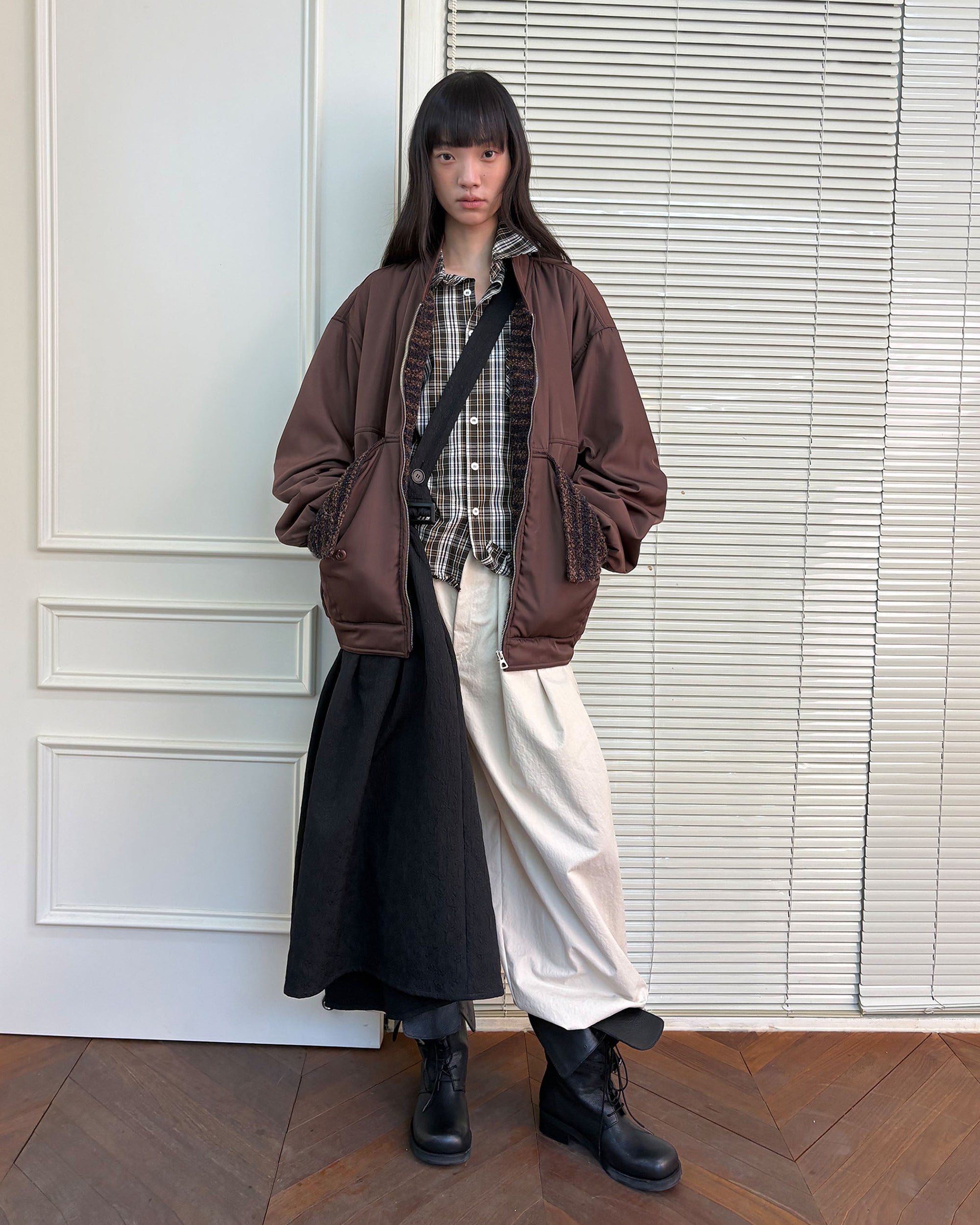 NEVERSEEZ Diagonal Strap Jacquard Umbrella Skirt