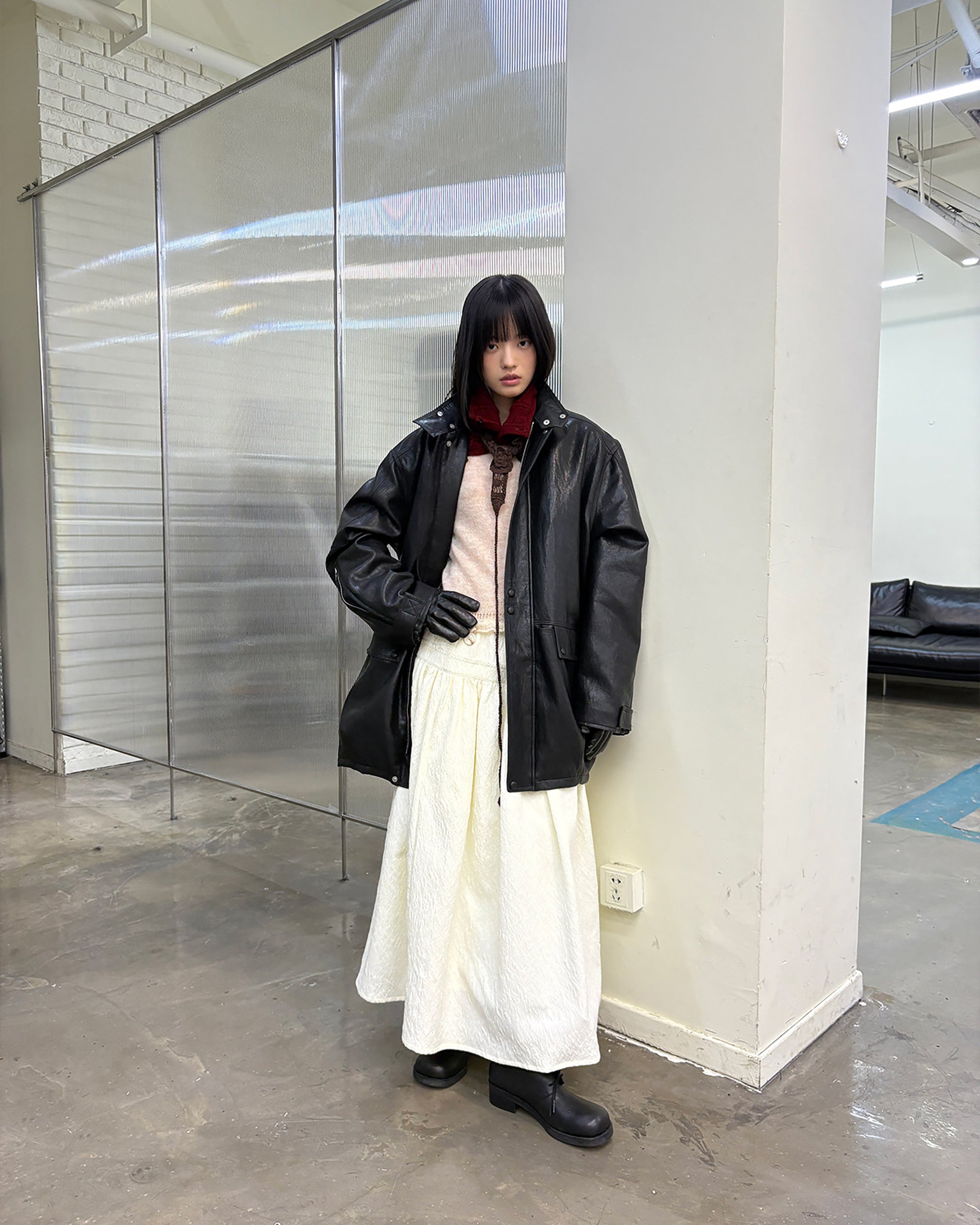 NEVERSEEZ Diagonal Strap Jacquard Umbrella Skirt