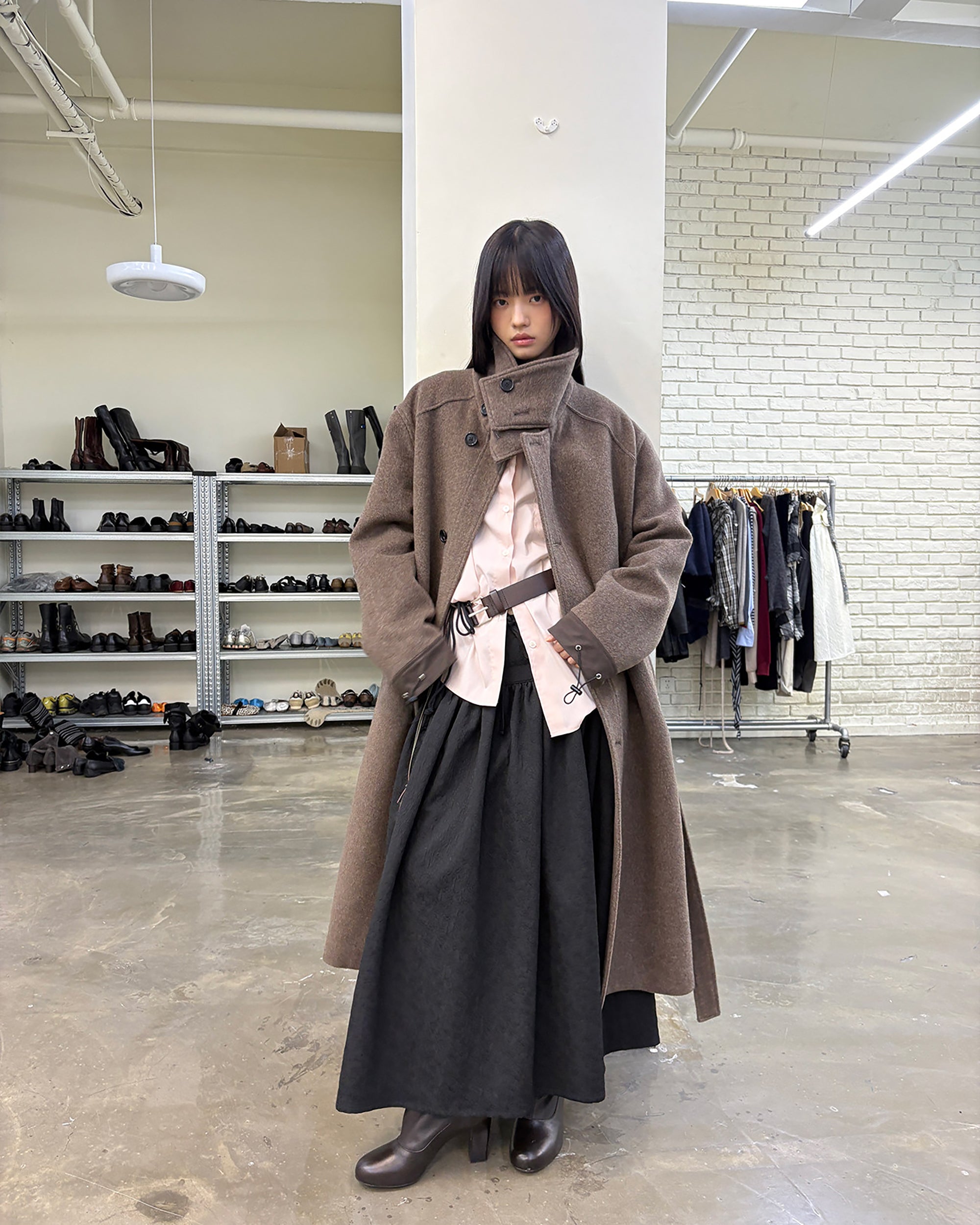 NEVERSEEZ Diagonal Strap Jacquard Umbrella Skirt