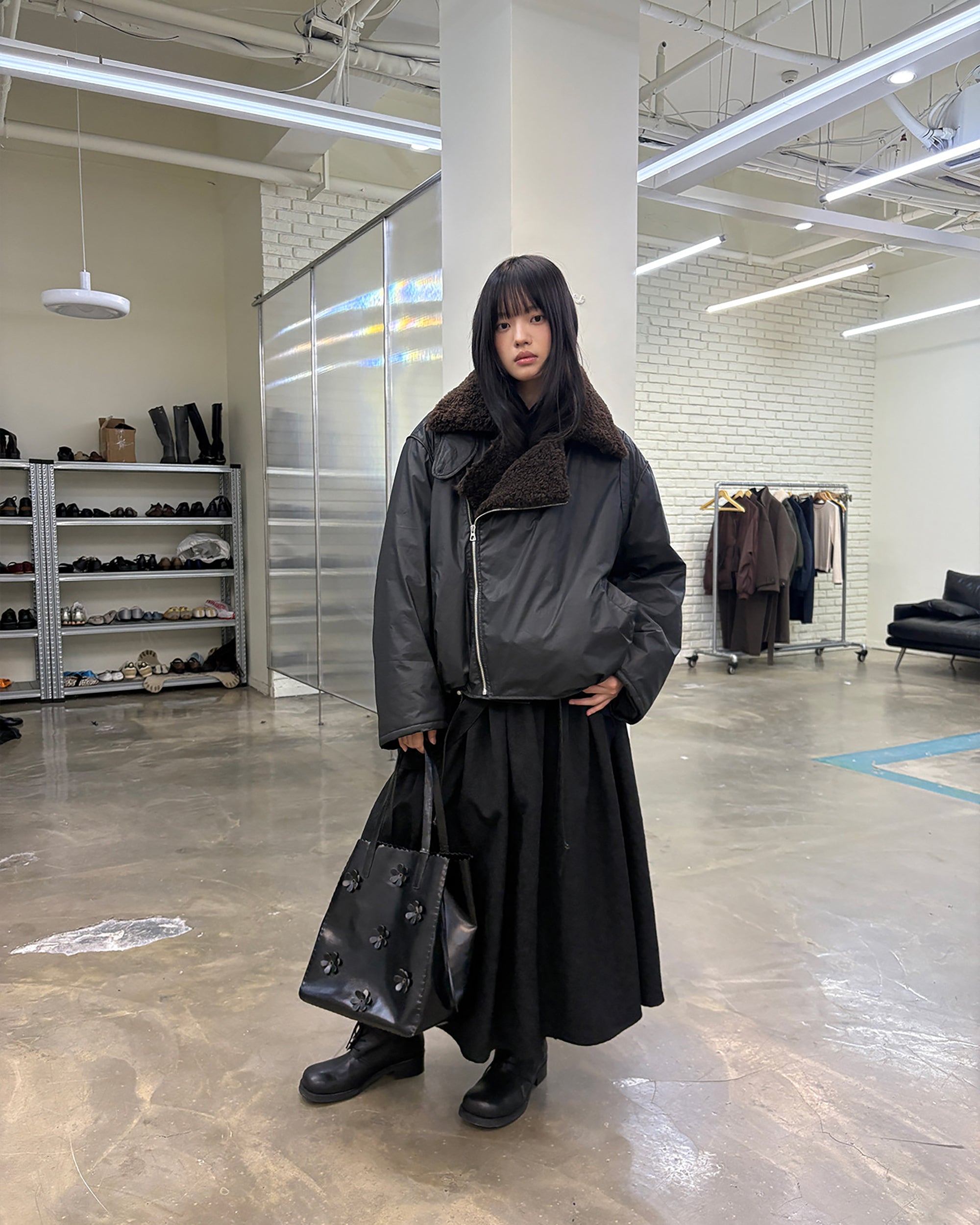 NEVERSEEZ Diagonal Strap Jacquard Umbrella Skirt