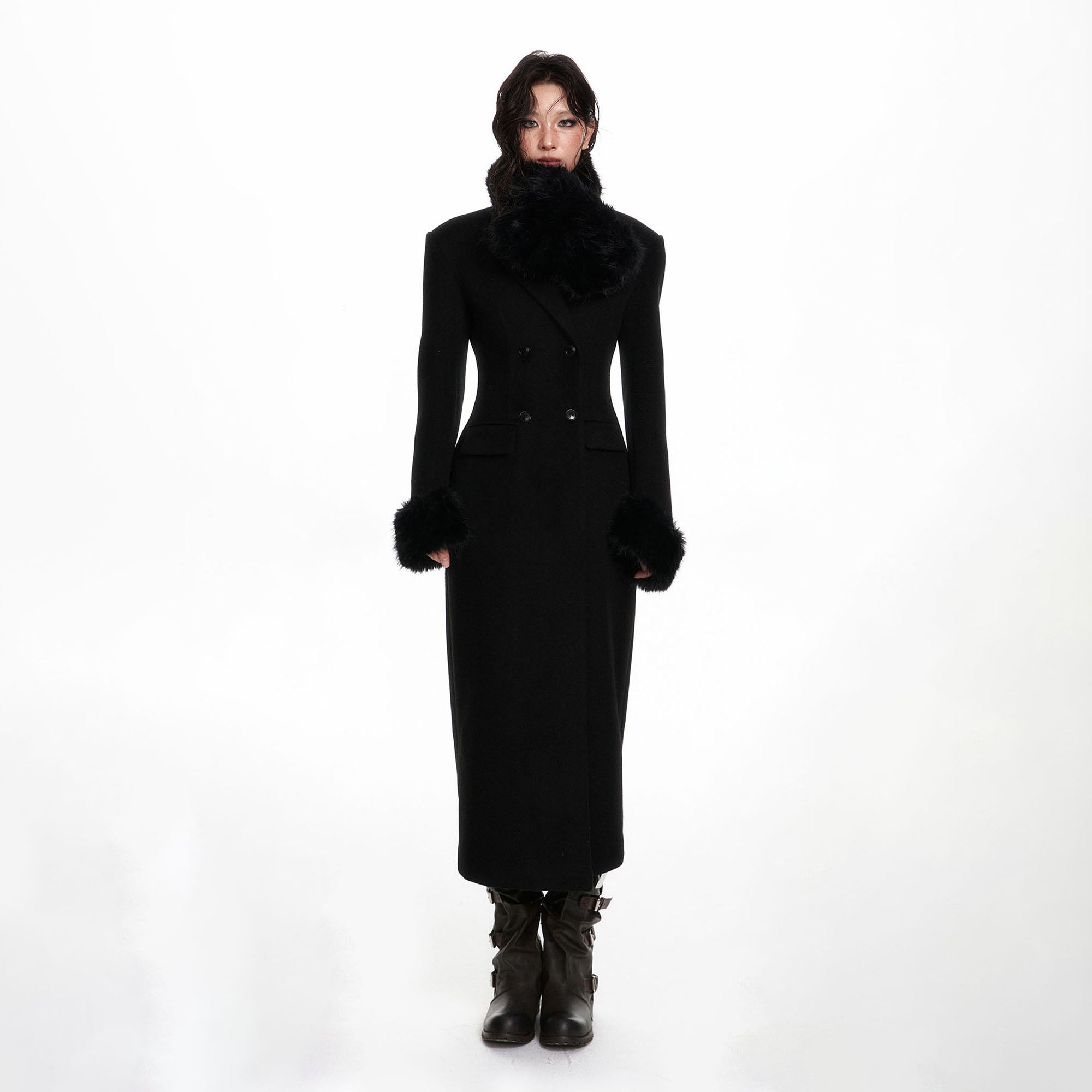 WHYNOTDANCE Faux-Fur Trim Hourglass Coat