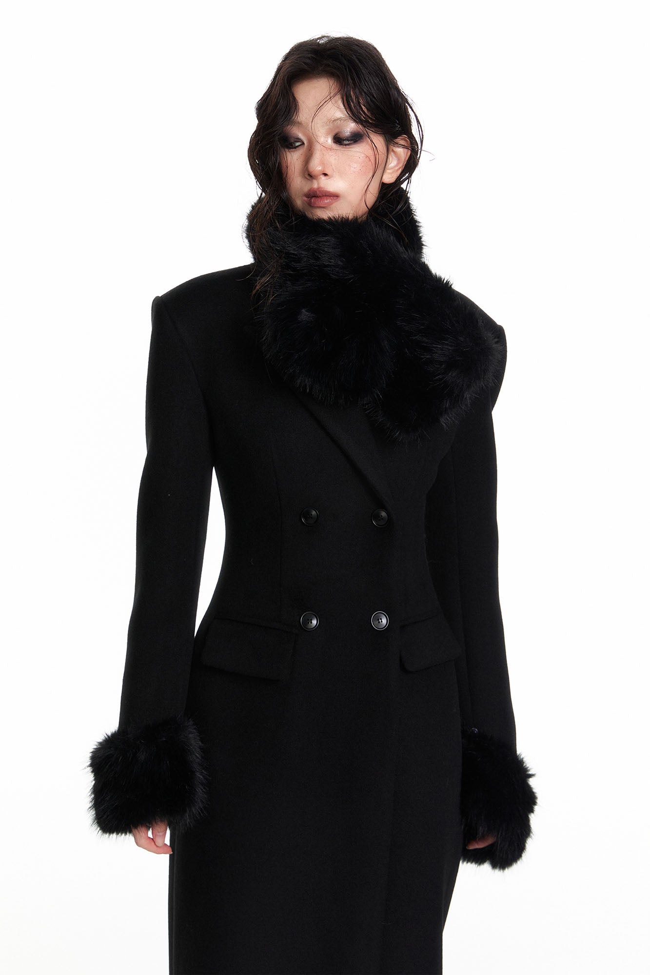 WHYNOTDANCE Faux-Fur Trim Hourglass Coat