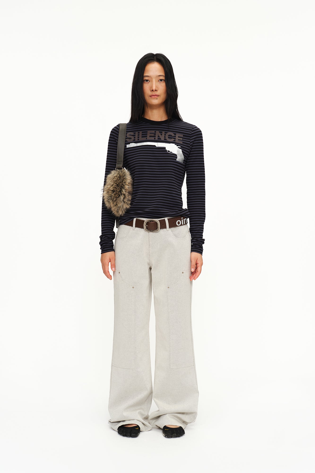 OINIMI Studded Belted Faux Fur Shoulder Bag