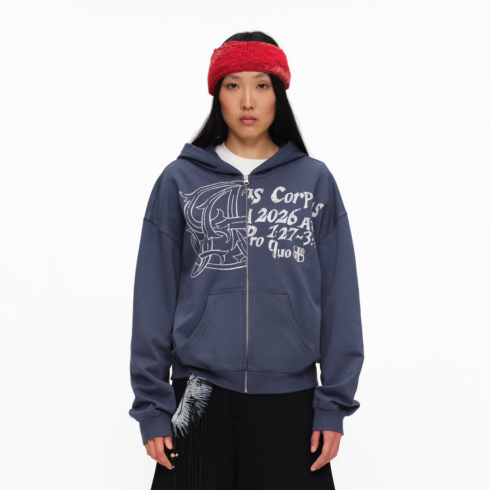 OINIMI Faded Graphic Zip-Up Hoodie