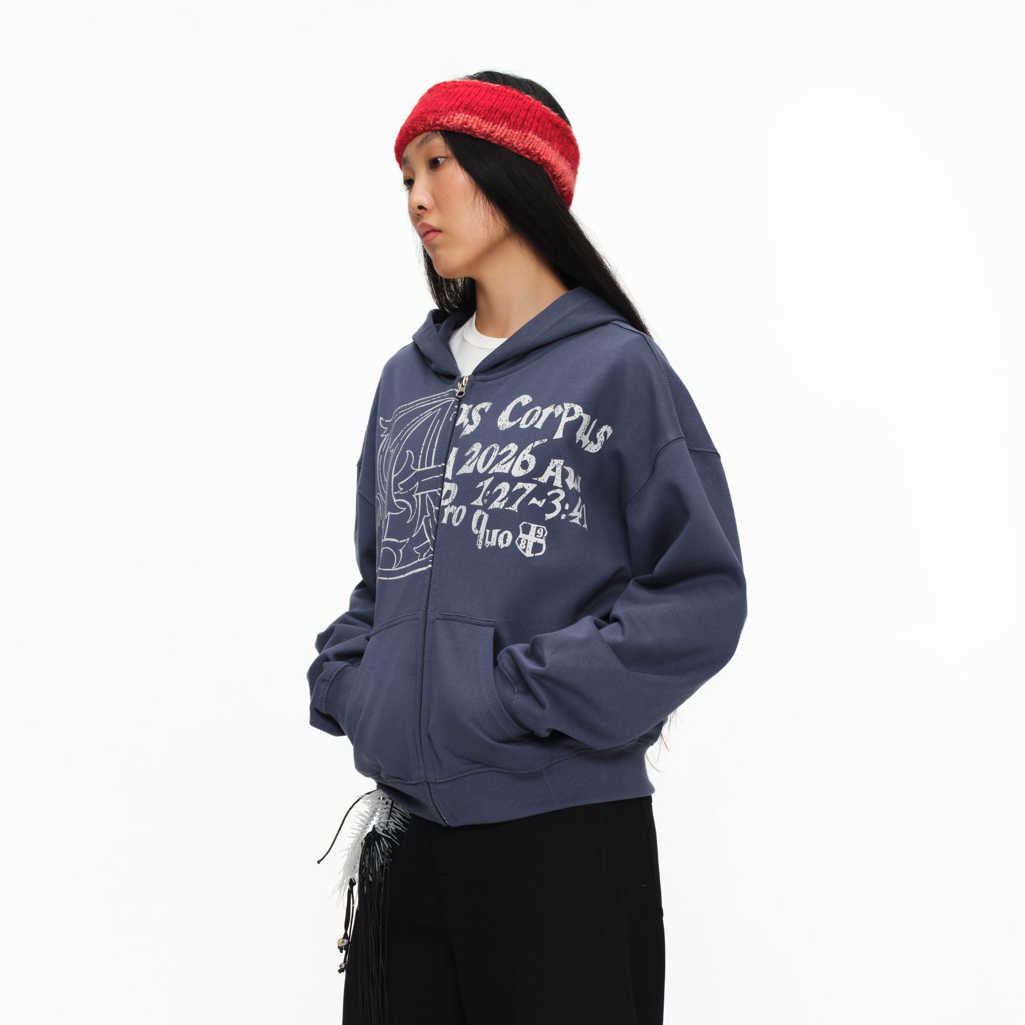 OINIMI Faded Graphic Zip-Up Hoodie