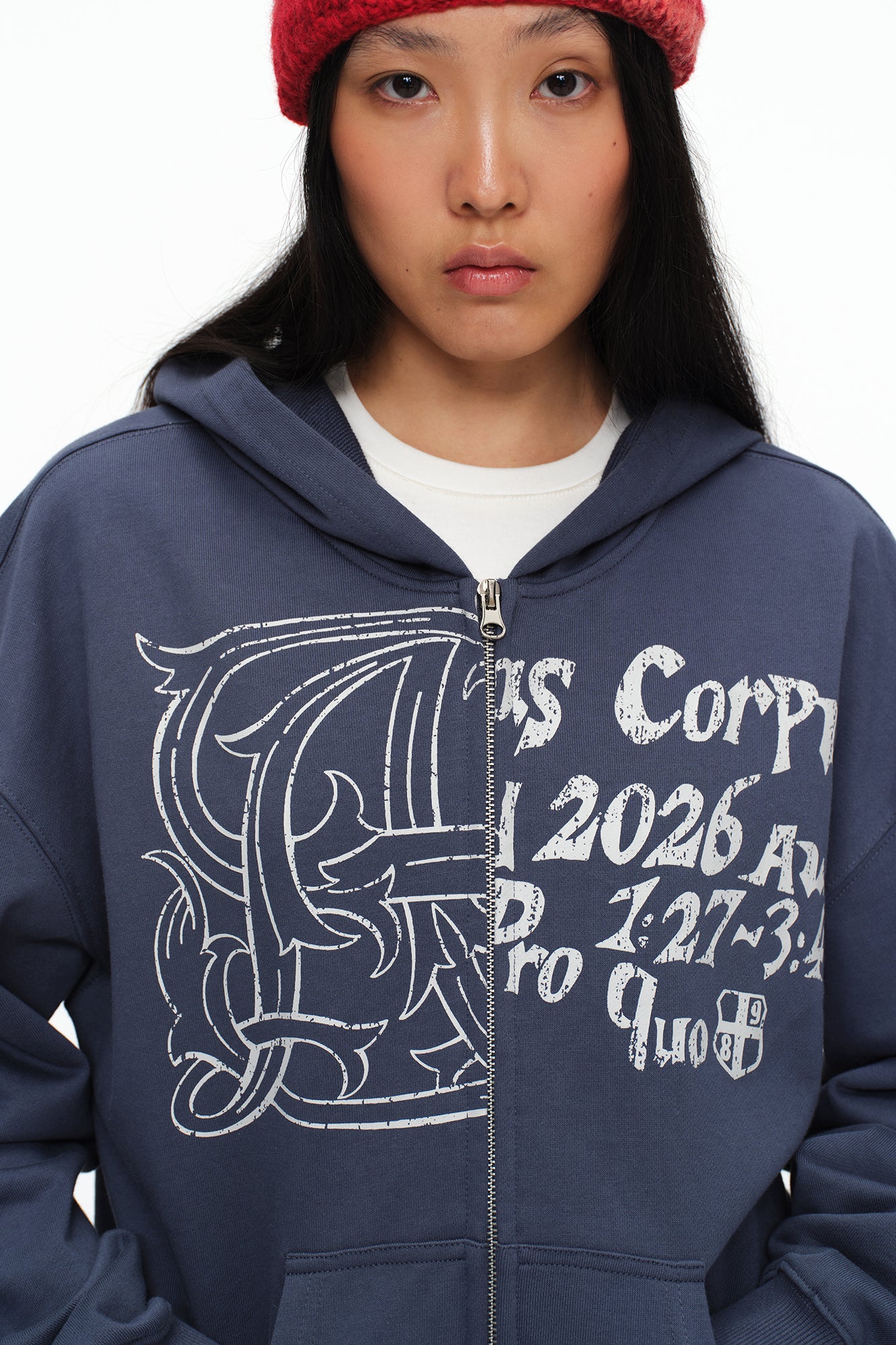 OINIMI Faded Graphic Zip-Up Hoodie