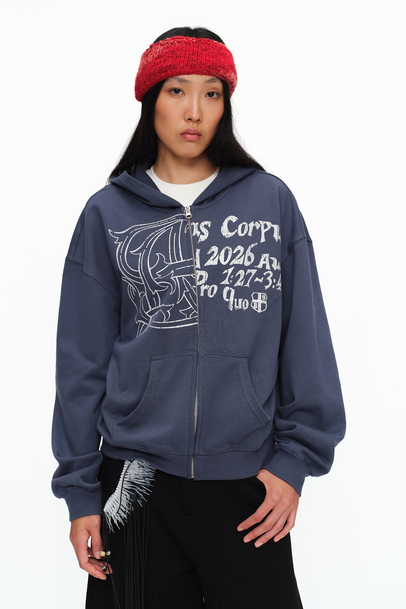 OINIMI Faded Graphic Zip-Up Hoodie