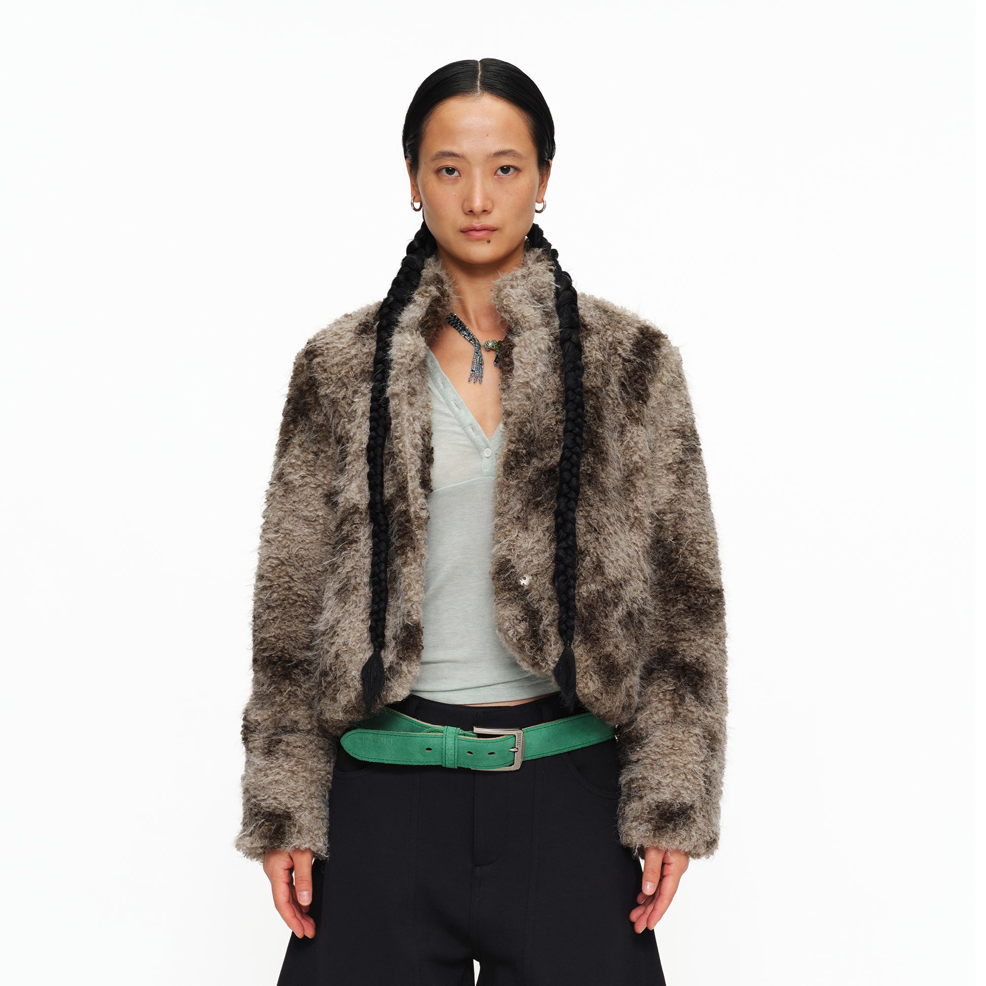 OINIMI Shaggy Tie-Dyed Cropped Jacket