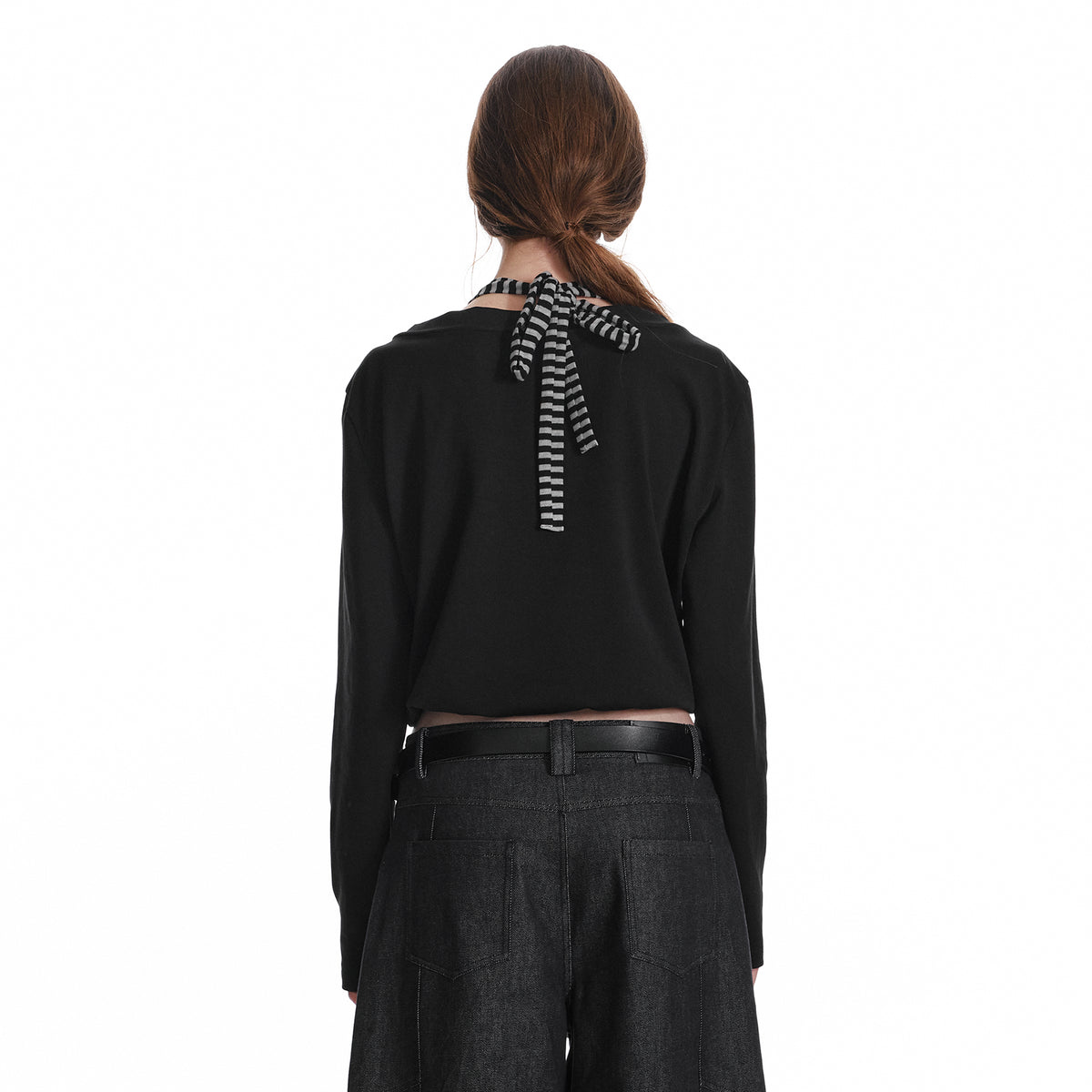 ALINNV STUDIO Layered Stripes Cropped Long-Sleeve-Tee