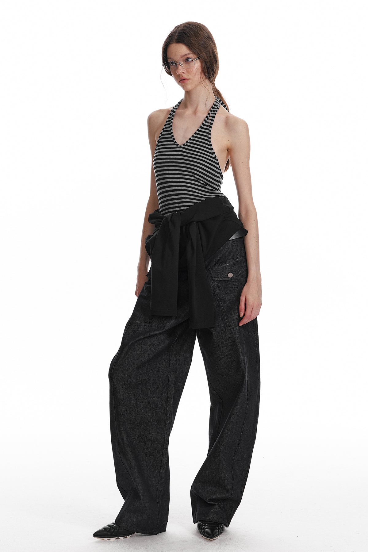 ALINNV STUDIO Layered Stripes Cropped Long-Sleeve-Tee