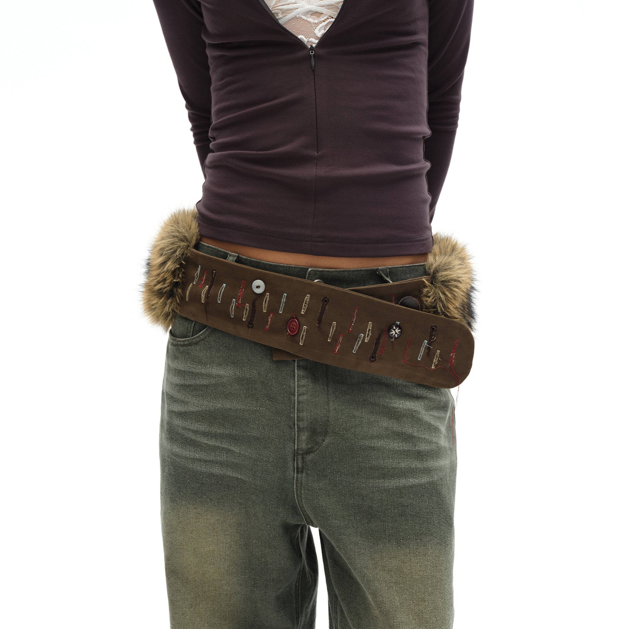 OINIMI Multi-Use Faux Fur Embroidered Belt