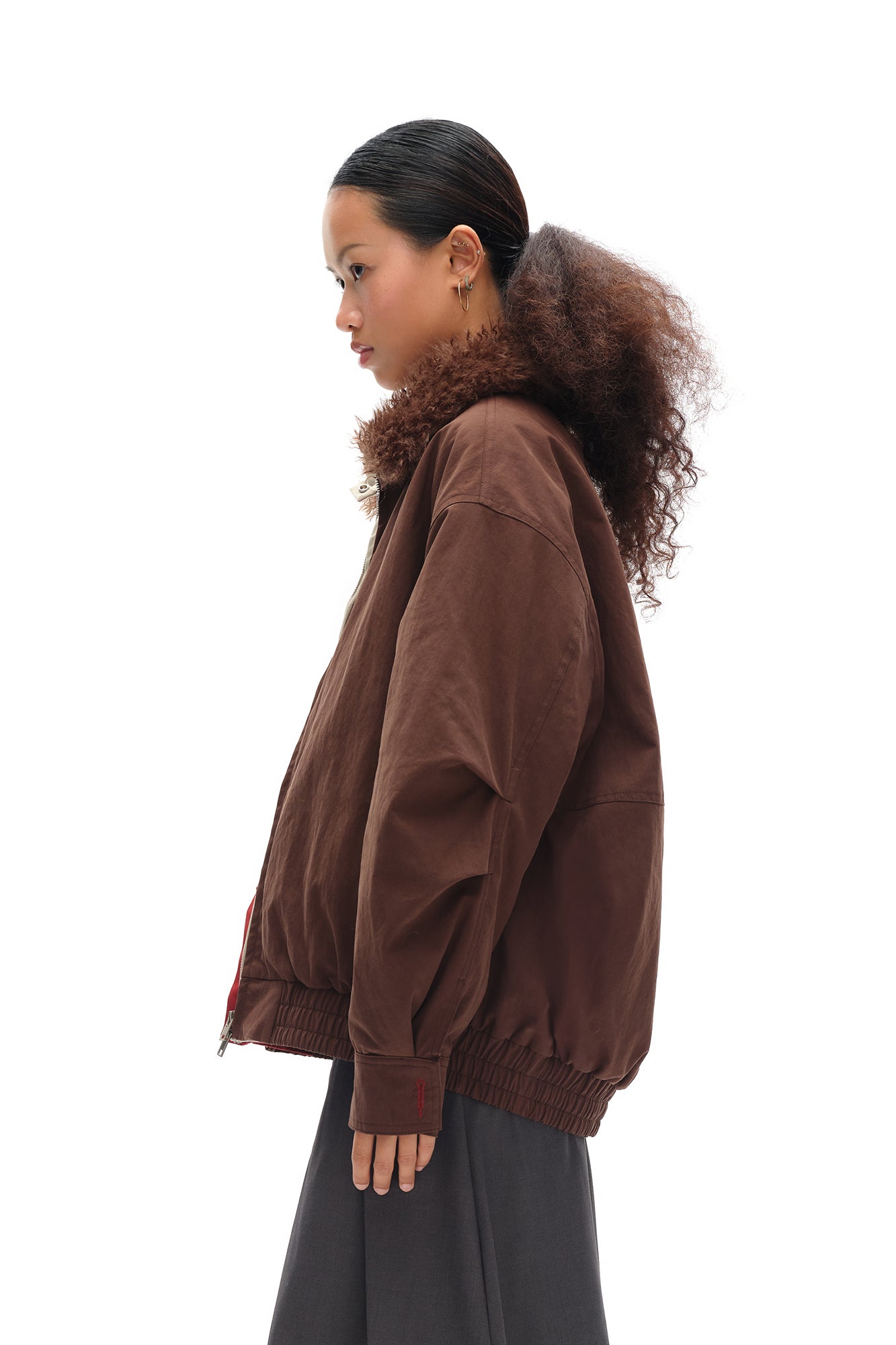OINIMI Layered Detachable Faux-Fur Harrington Jacket
