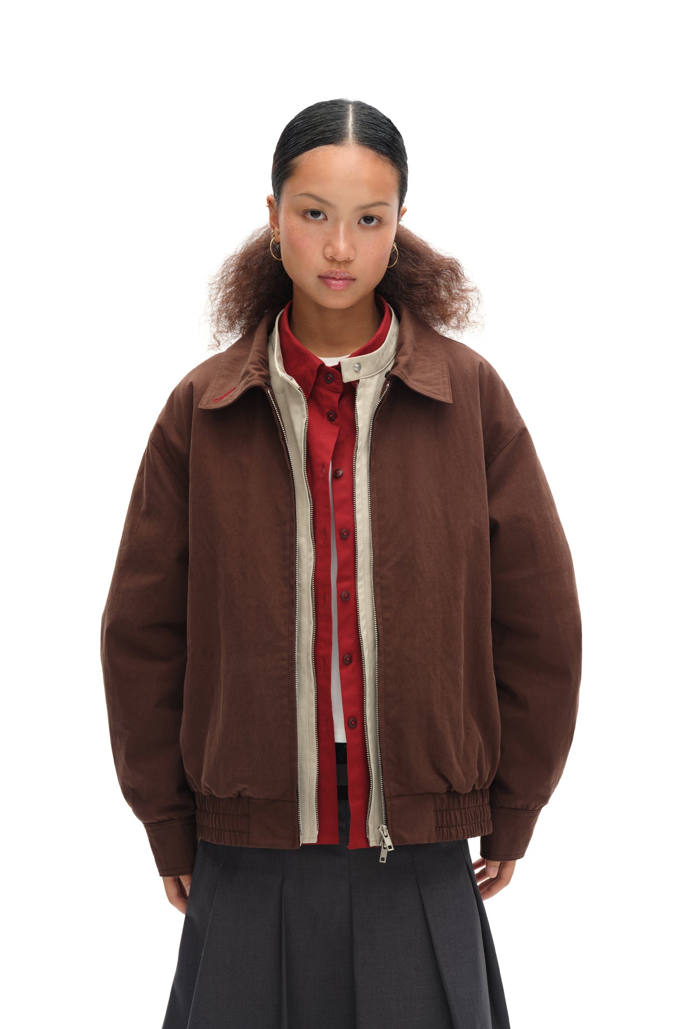 OINIMI Layered Detachable Faux-Fur Harrington Jacket