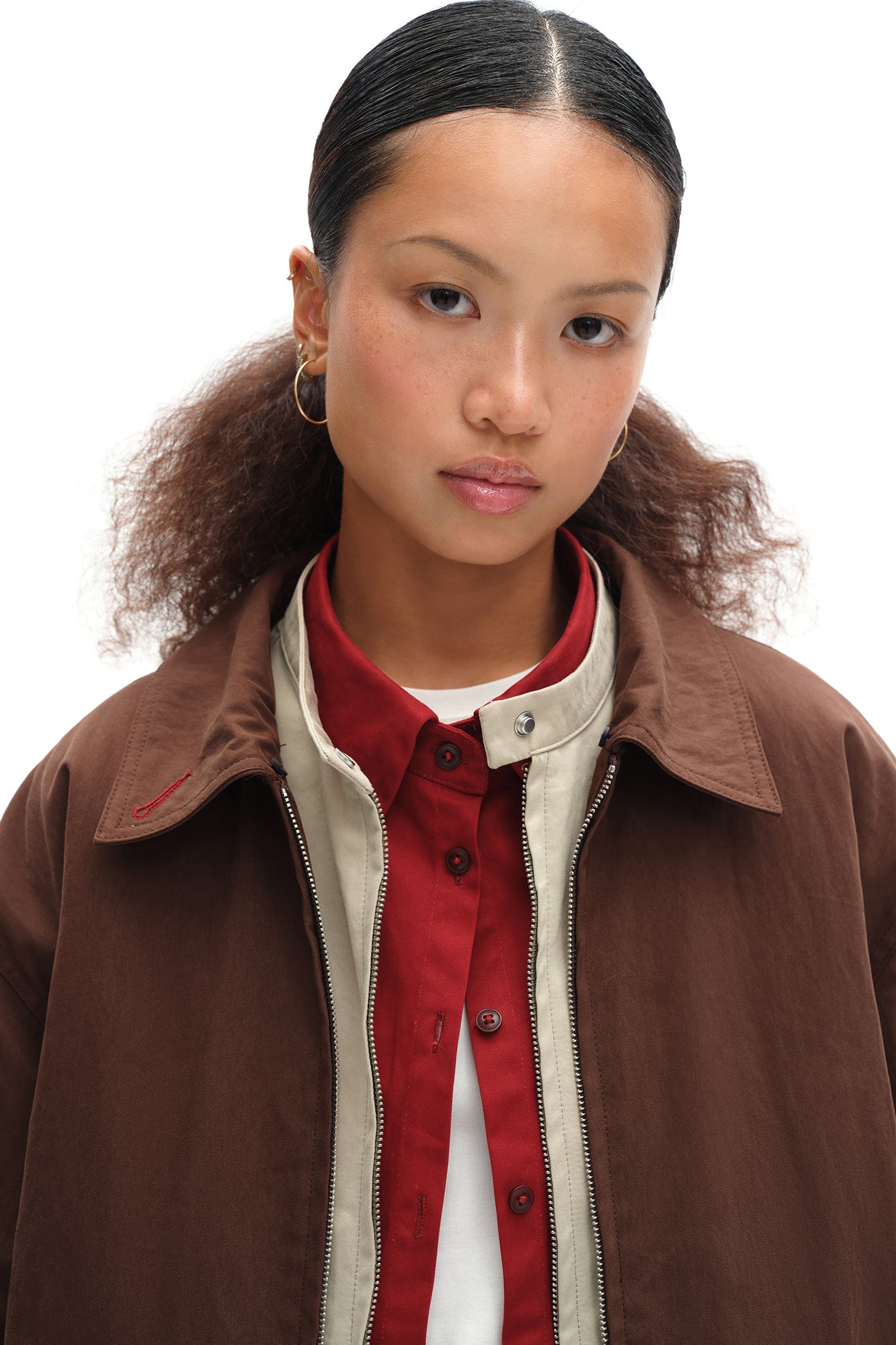 OINIMI Layered Detachable Faux-Fur Harrington Jacket