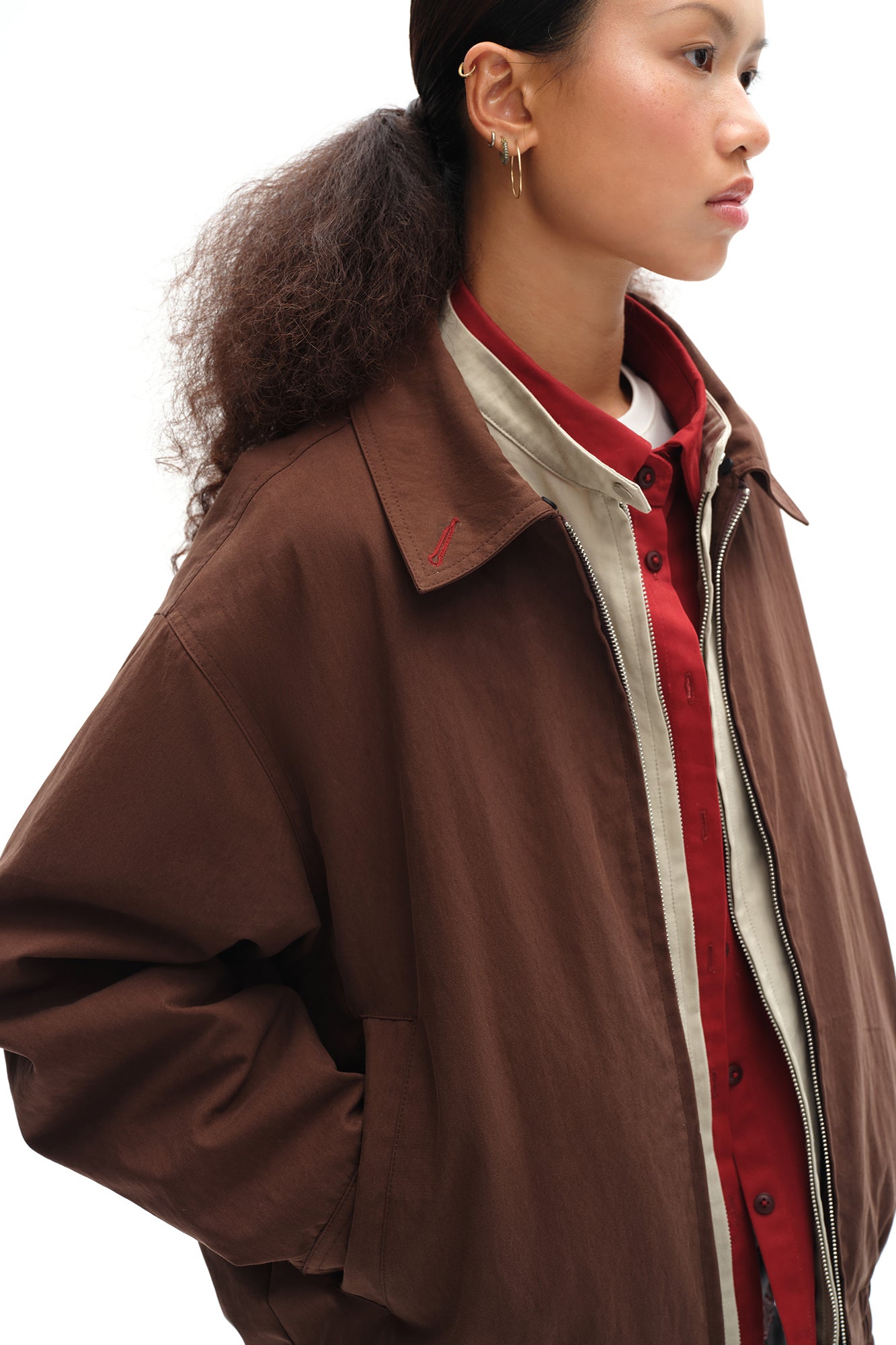 OINIMI Layered Detachable Faux-Fur Harrington Jacket