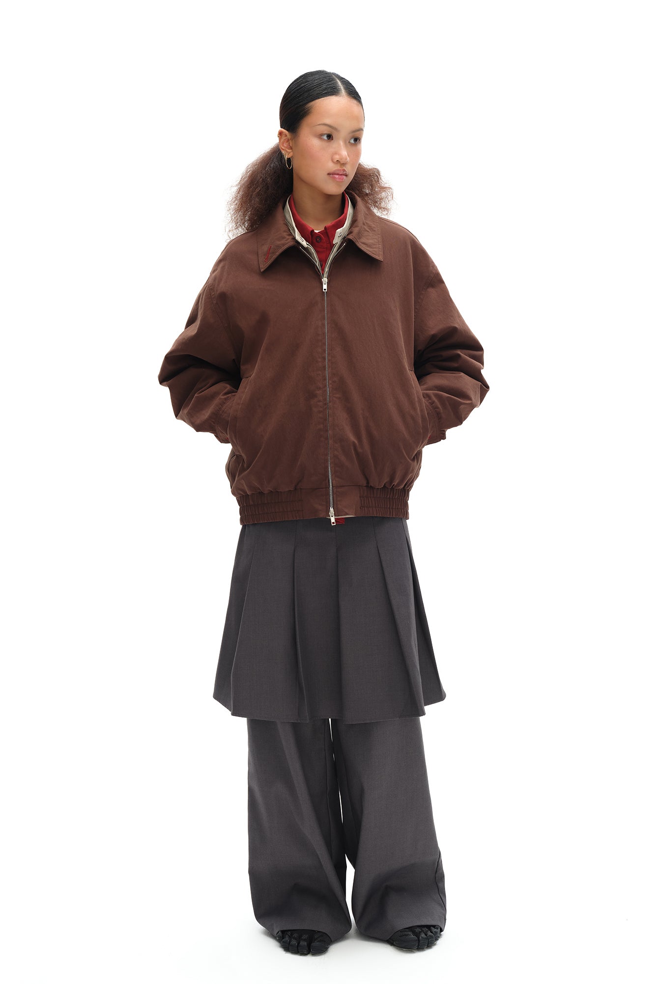 OINIMI Layered Detachable Faux-Fur Harrington Jacket