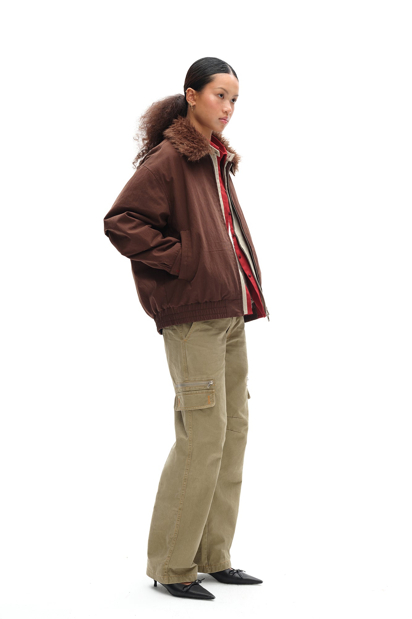 OINIMI Layered Detachable Faux-Fur Harrington Jacket