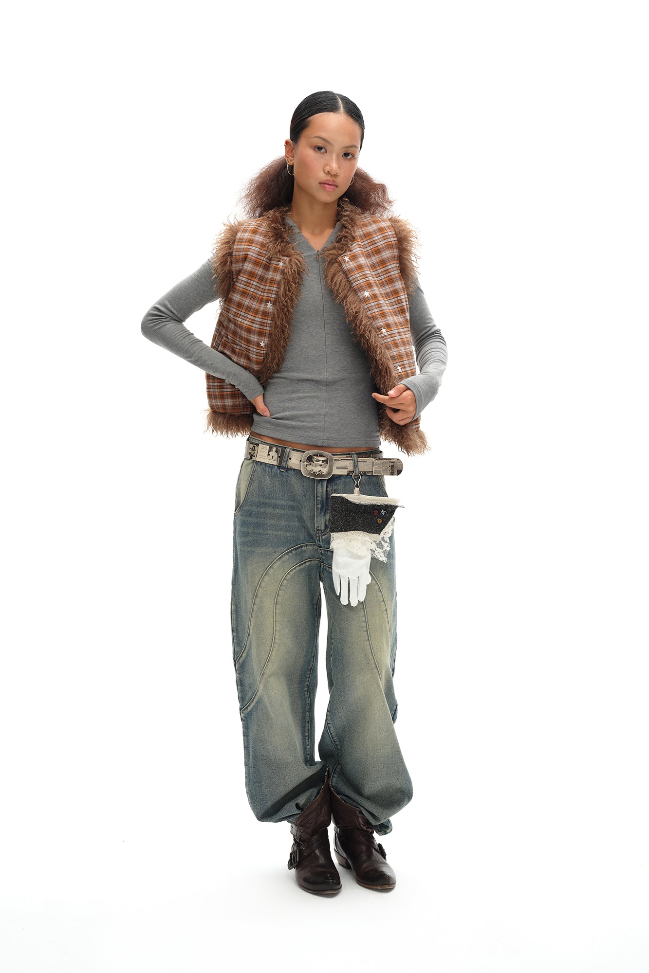 OINIMI Reversible Plaid-Lined Faux Fur Vest