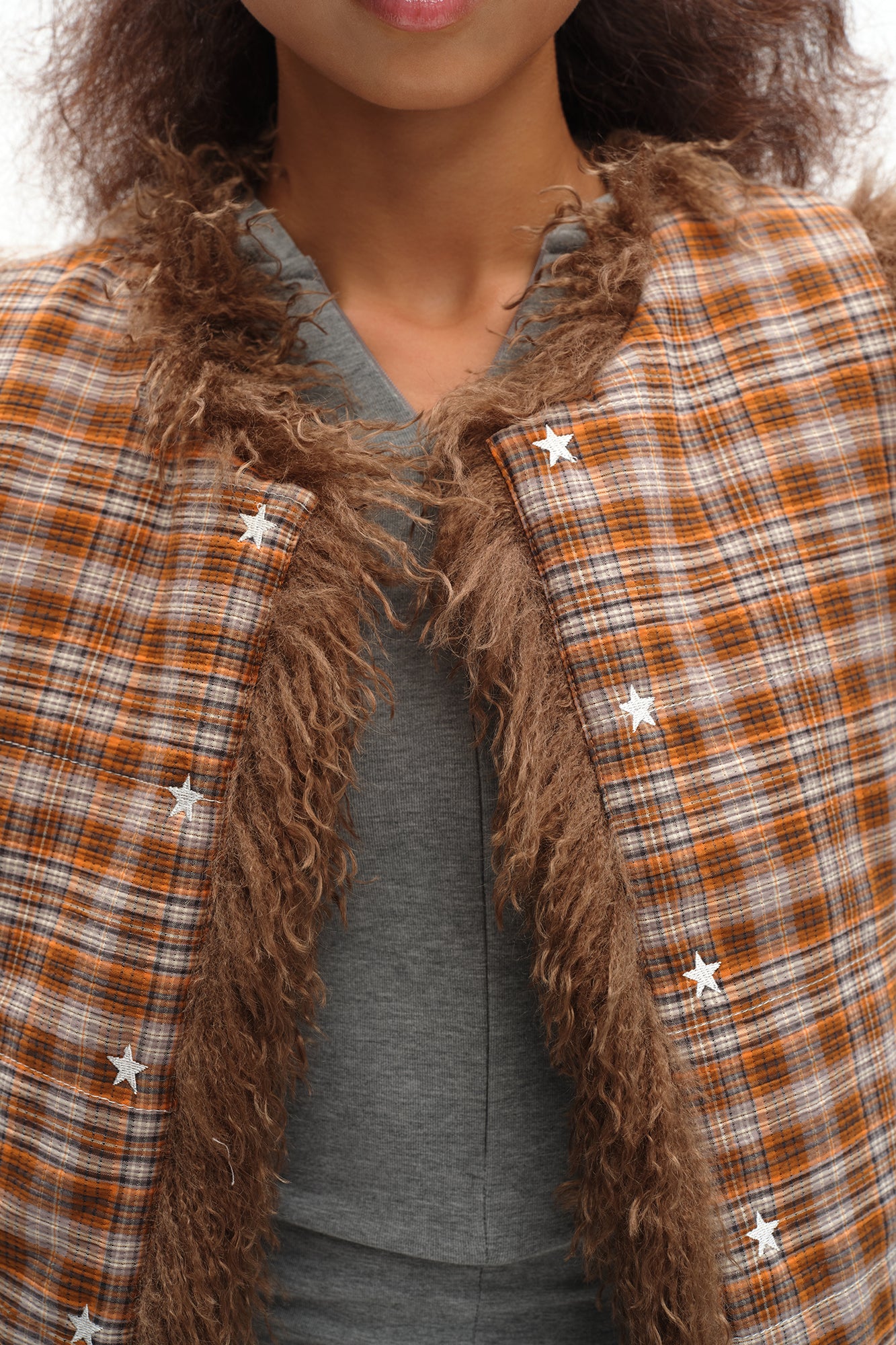 OINIMI Reversible Plaid-Lined Faux Fur Vest