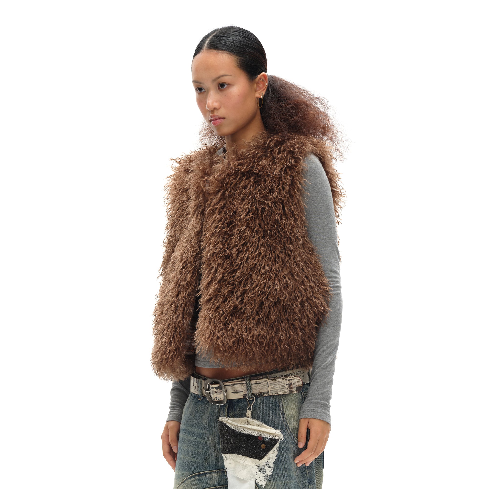 OINIMI Reversible Plaid-Lined Faux Fur Vest