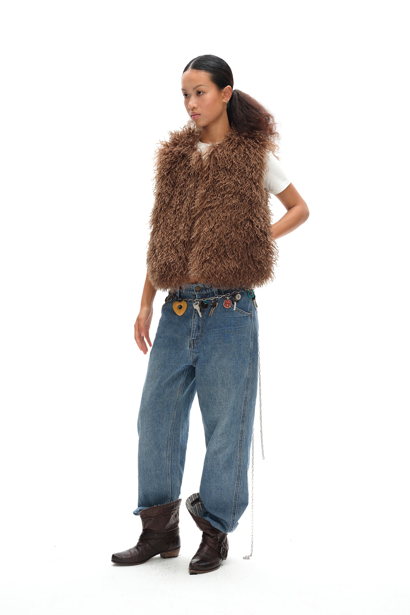 OINIMI Reversible Plaid-Lined Faux Fur Vest