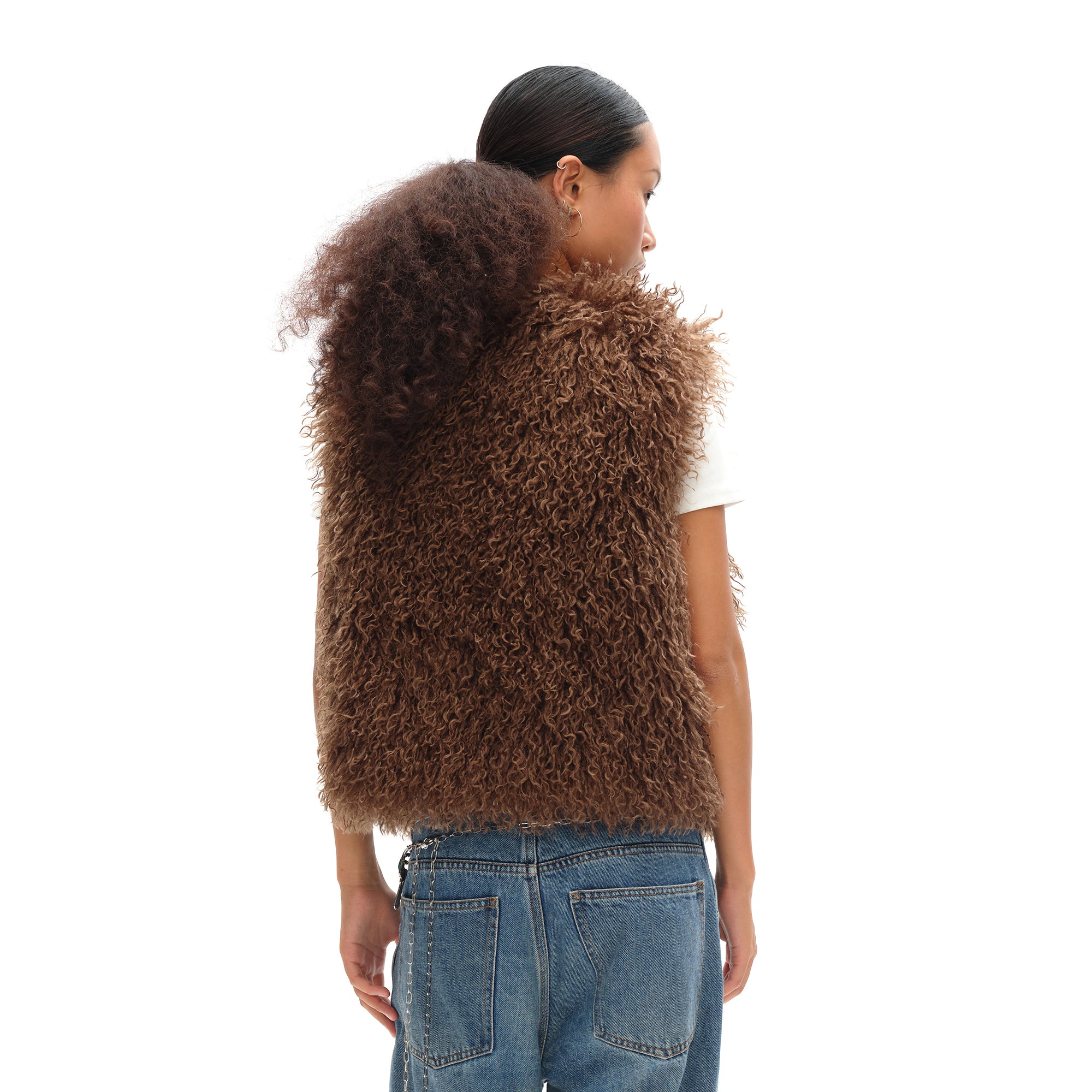 OINIMI Reversible Plaid-Lined Faux Fur Vest