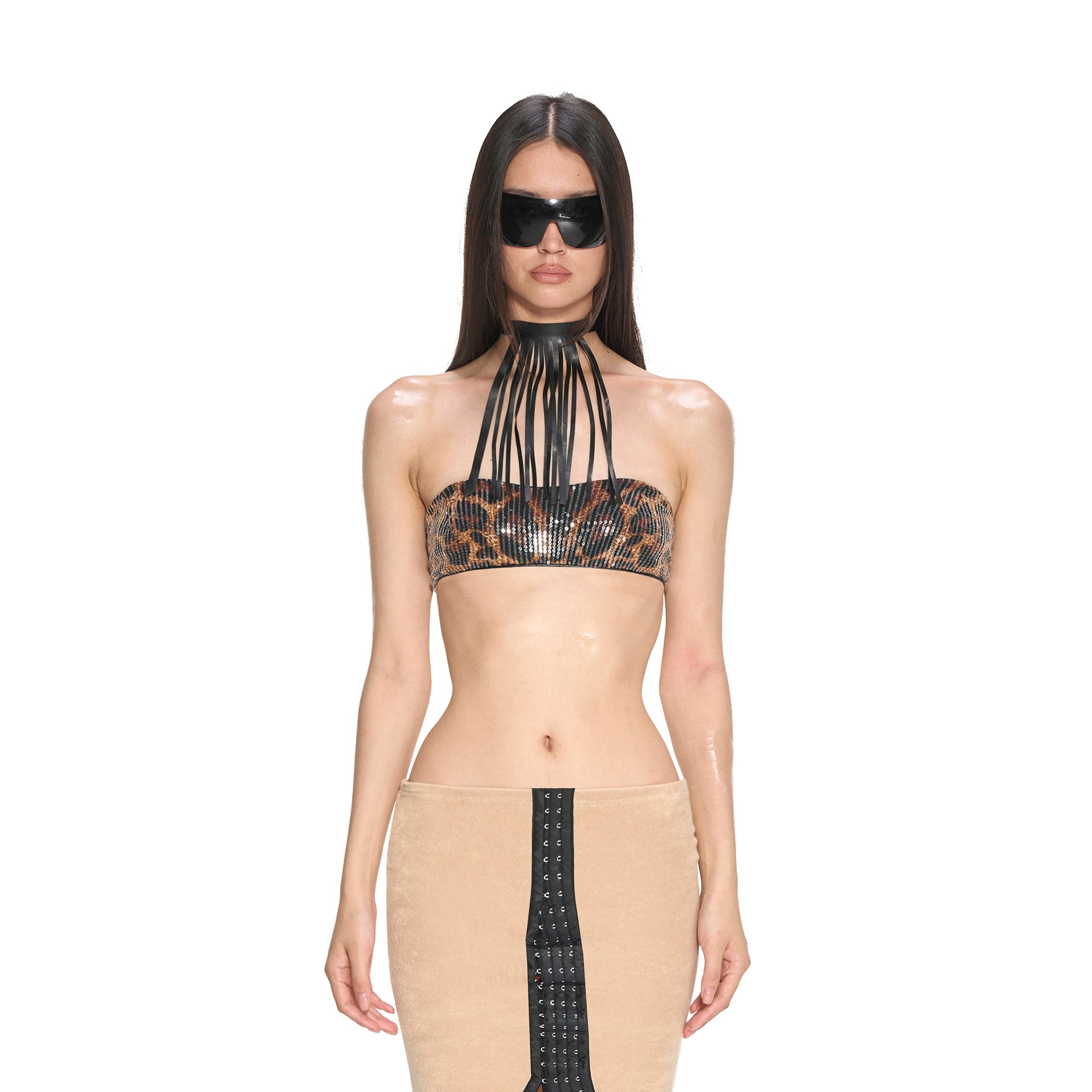 NEVER OFFEND L ANGEL Leopard Sequin Bandeau Top