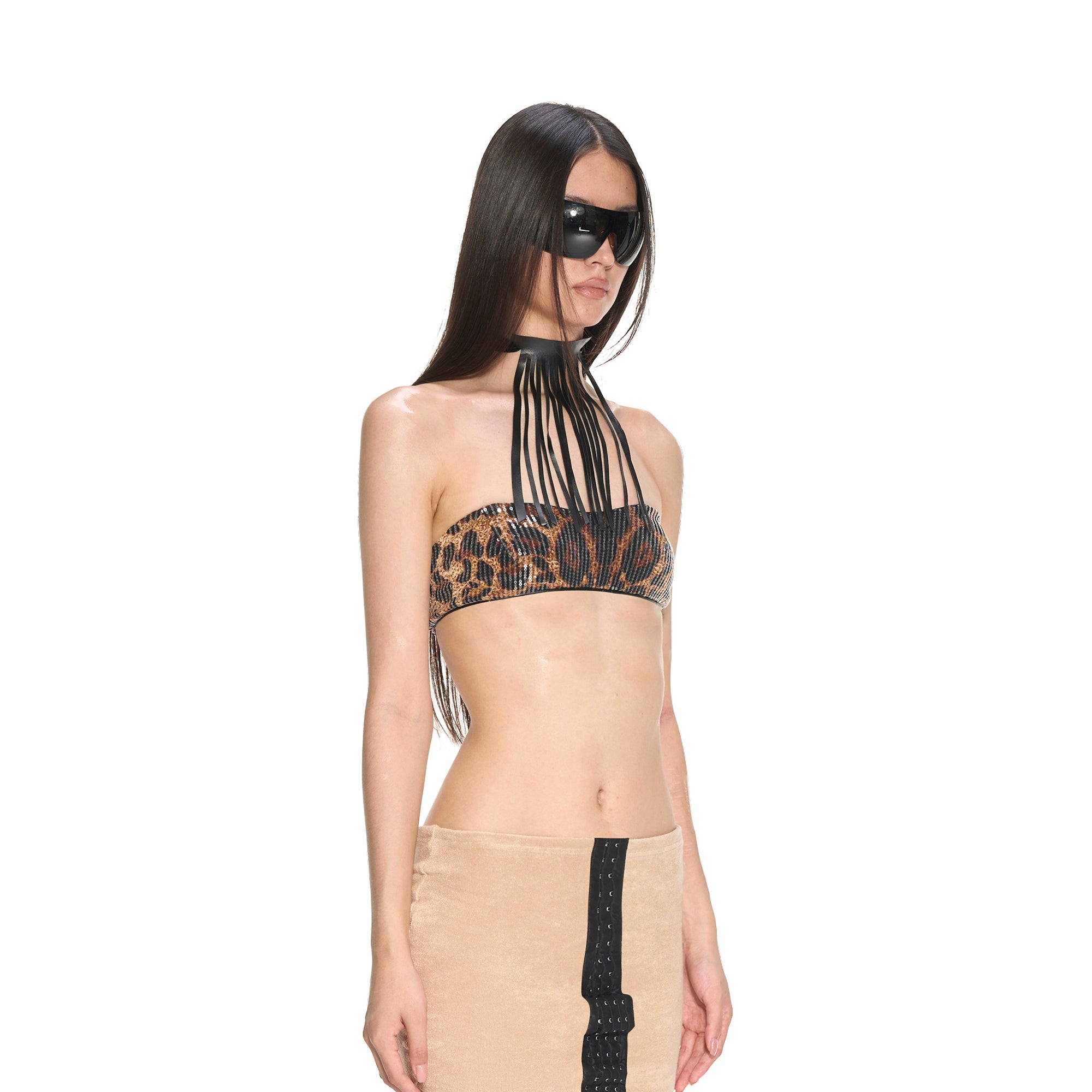 NEVER OFFEND L ANGEL Leopard Sequin Bandeau Top