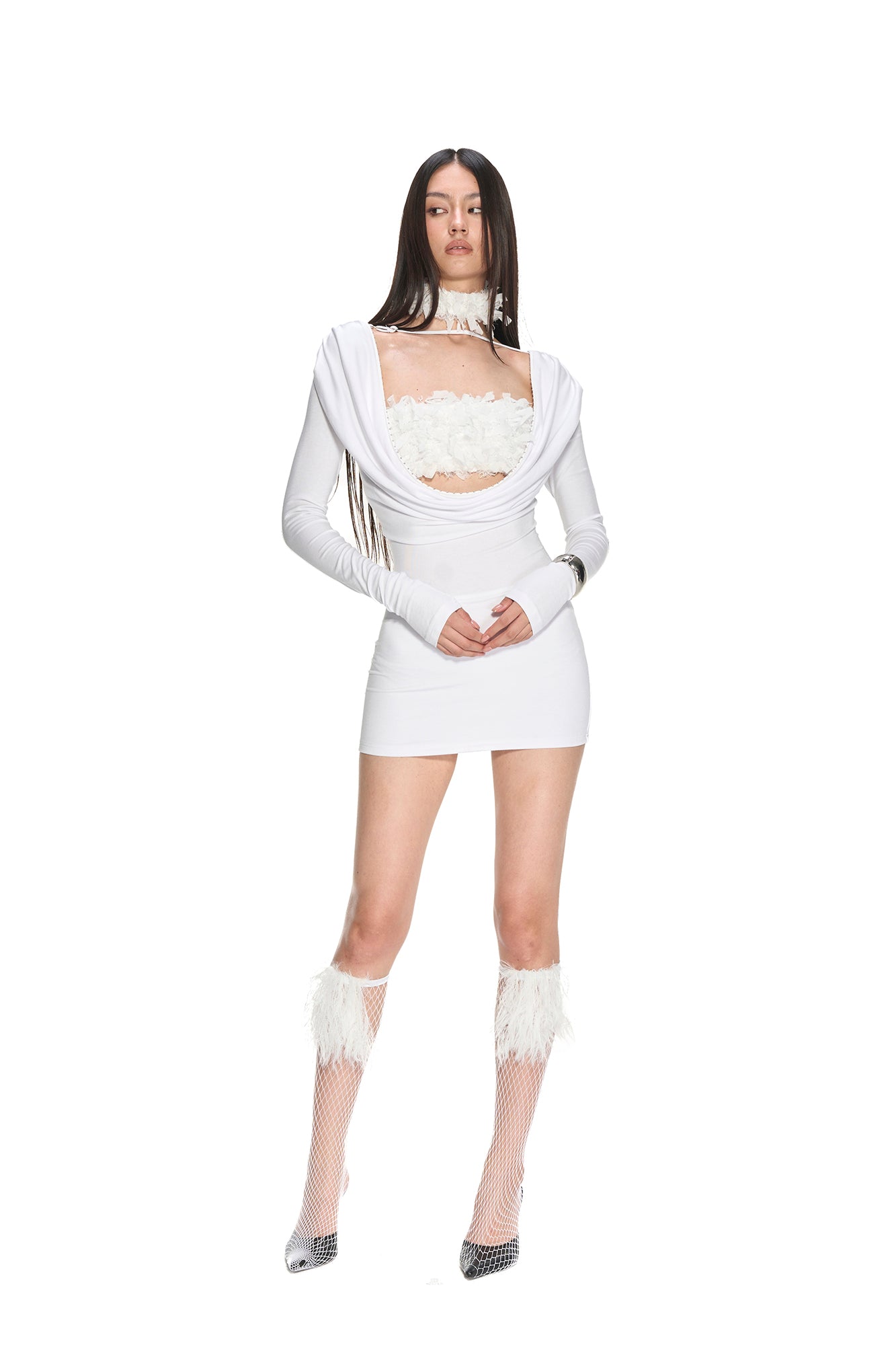 NEVER OFFEND L ANGEL Draped Off-Shoulder Slim Mini Dress