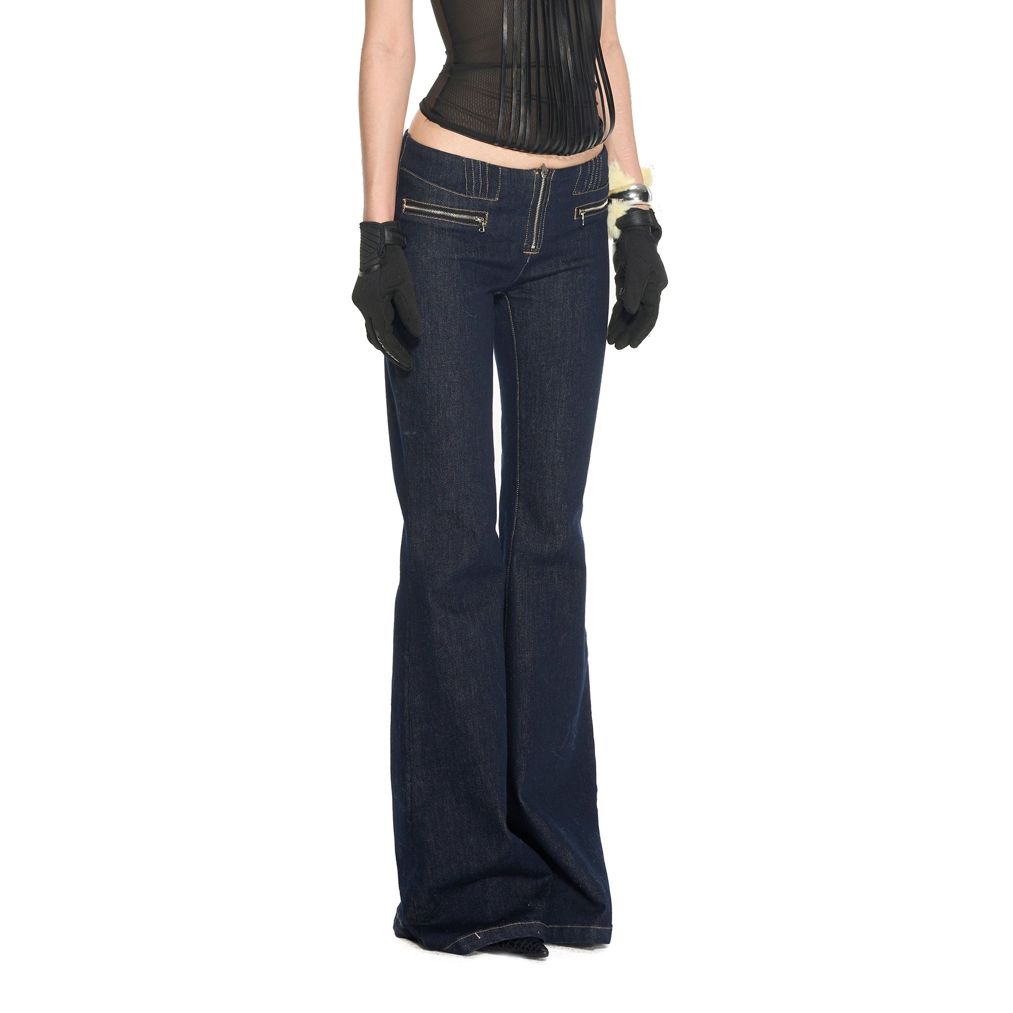 NEVER OFFEND L ANGEL Classic Low-Waist Flared Raw Jeans