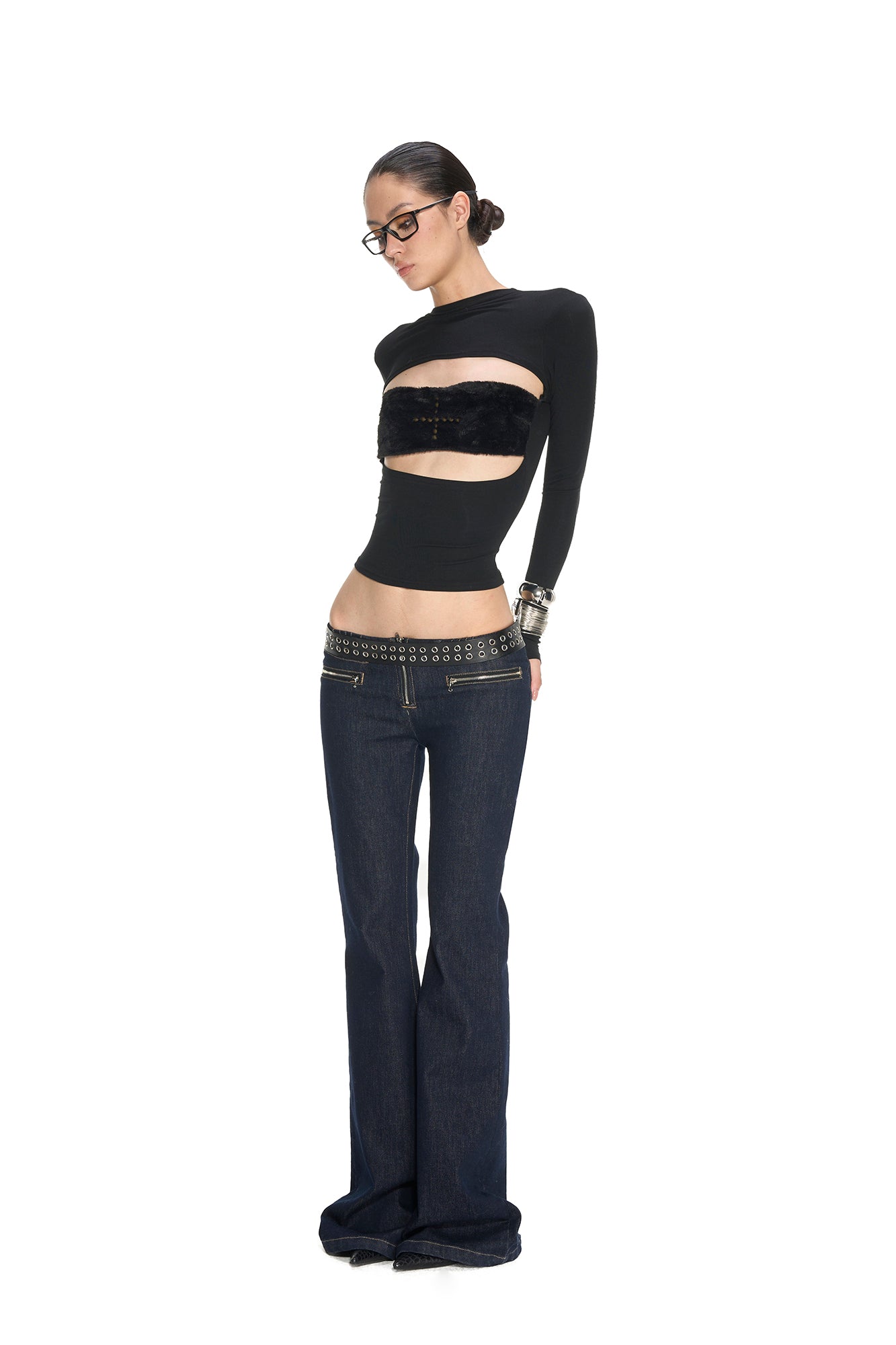 NEVER OFFEND L ANGEL Classic Low-Waist Flared Raw Jeans