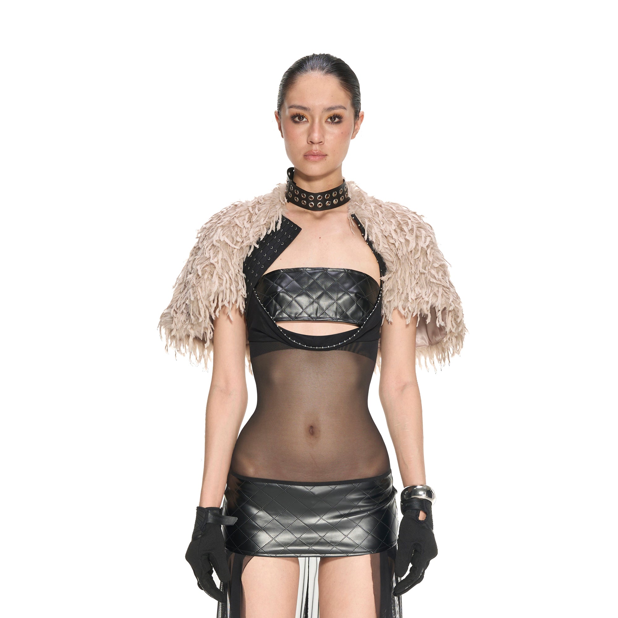 NEVER OFFEND L ANGEL Faux Fur Fringe Button Cape