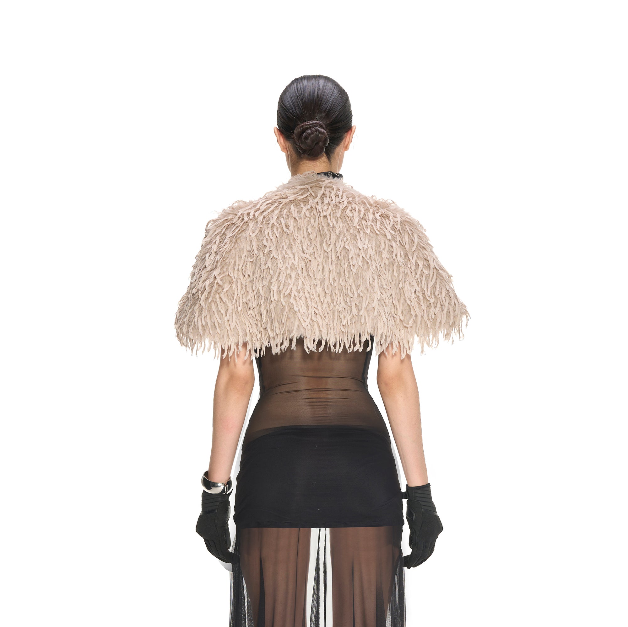 NEVER OFFEND L ANGEL Faux Fur Fringe Button Cape