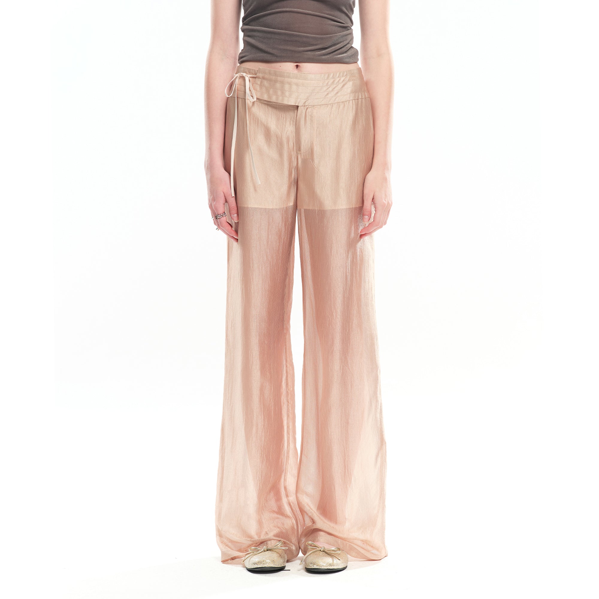 DOTYEARS Side-Tie Sheer Wide-Leg Pants