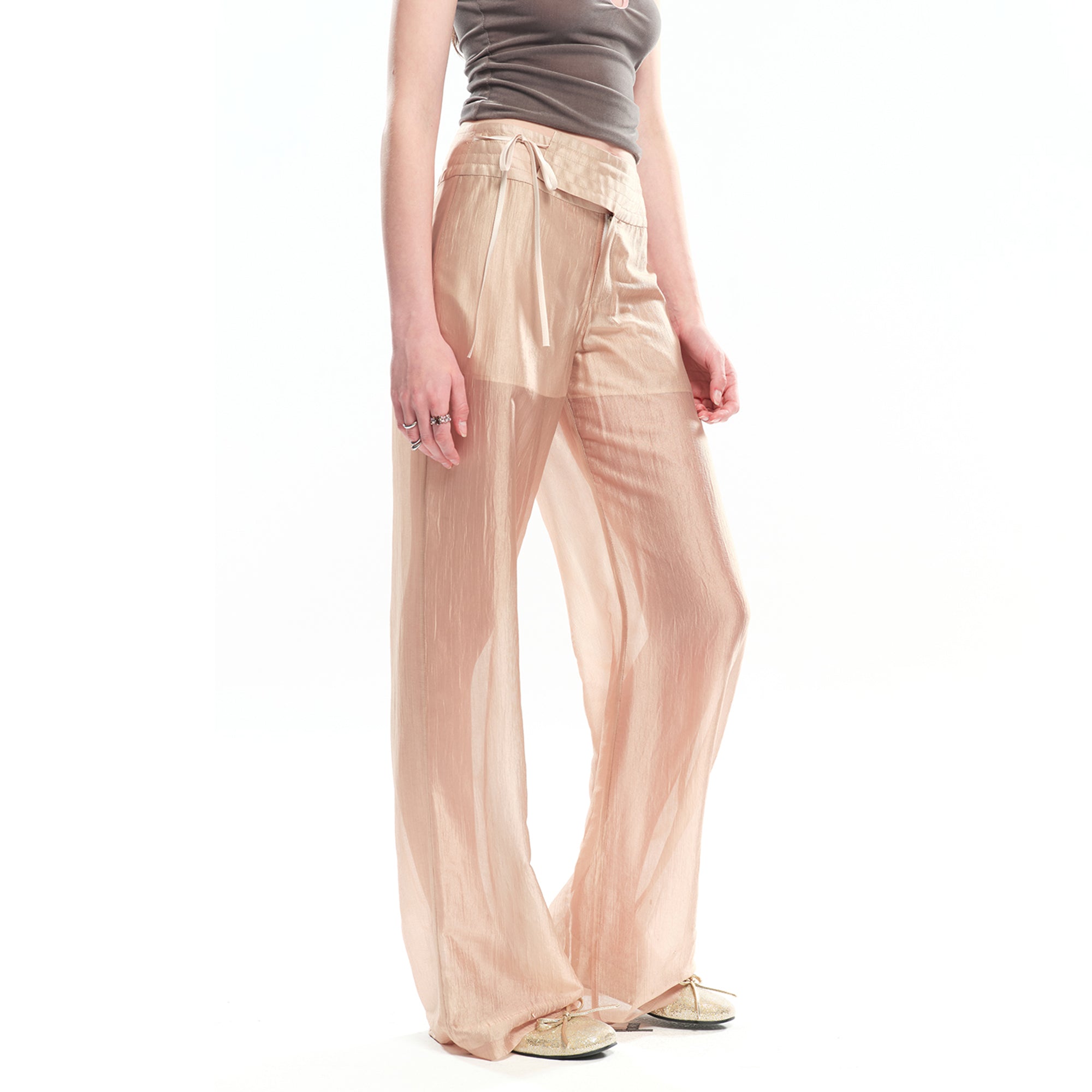 DOTYEARS Side-Tie Sheer Wide-Leg Pants