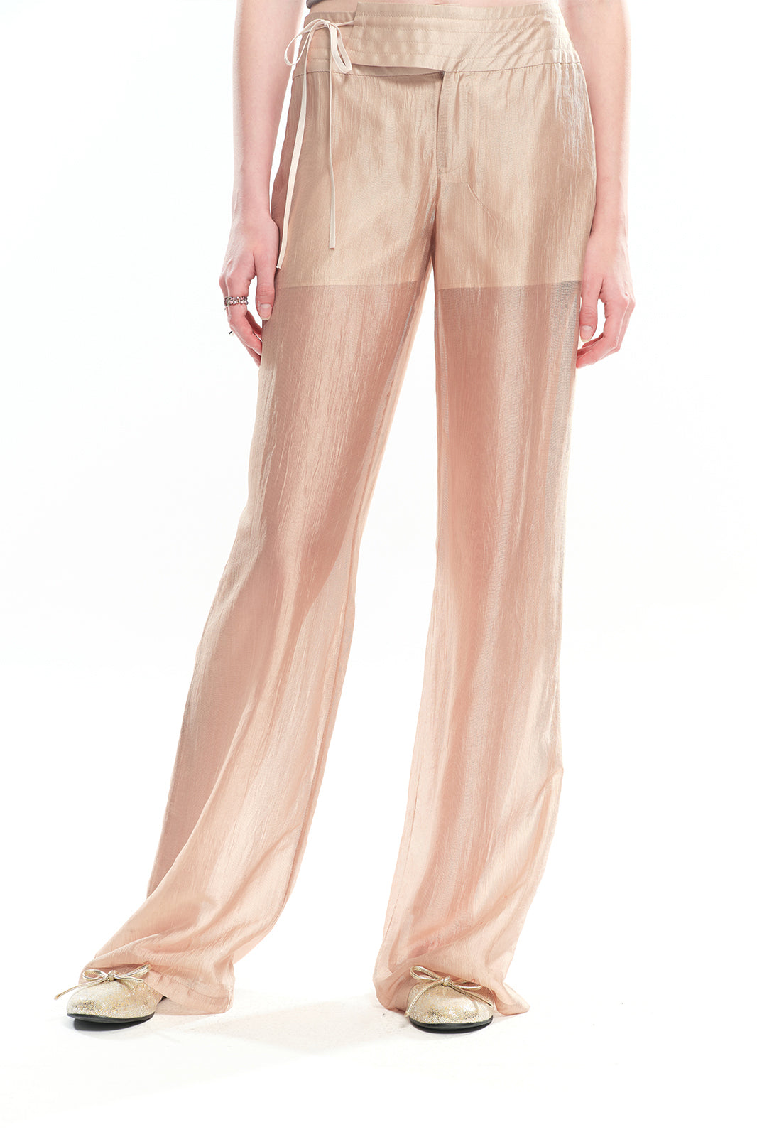 DOTYEARS Side-Tie Sheer Wide-Leg Pants