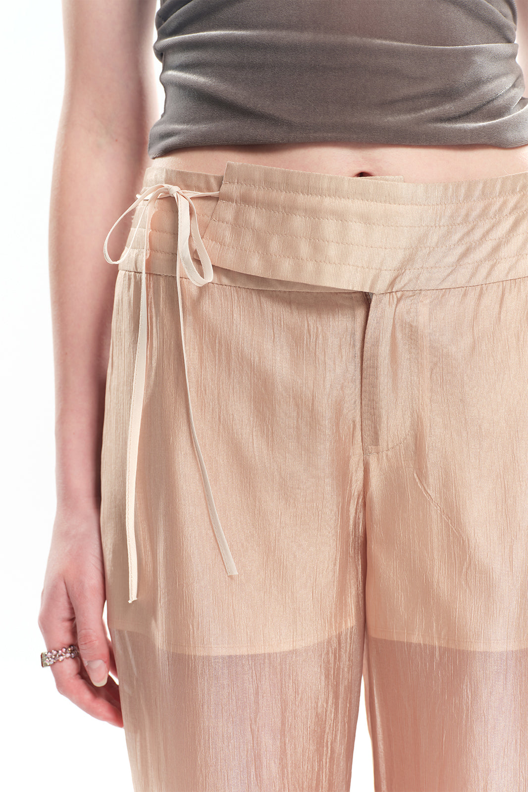 DOTYEARS Side-Tie Sheer Wide-Leg Pants
