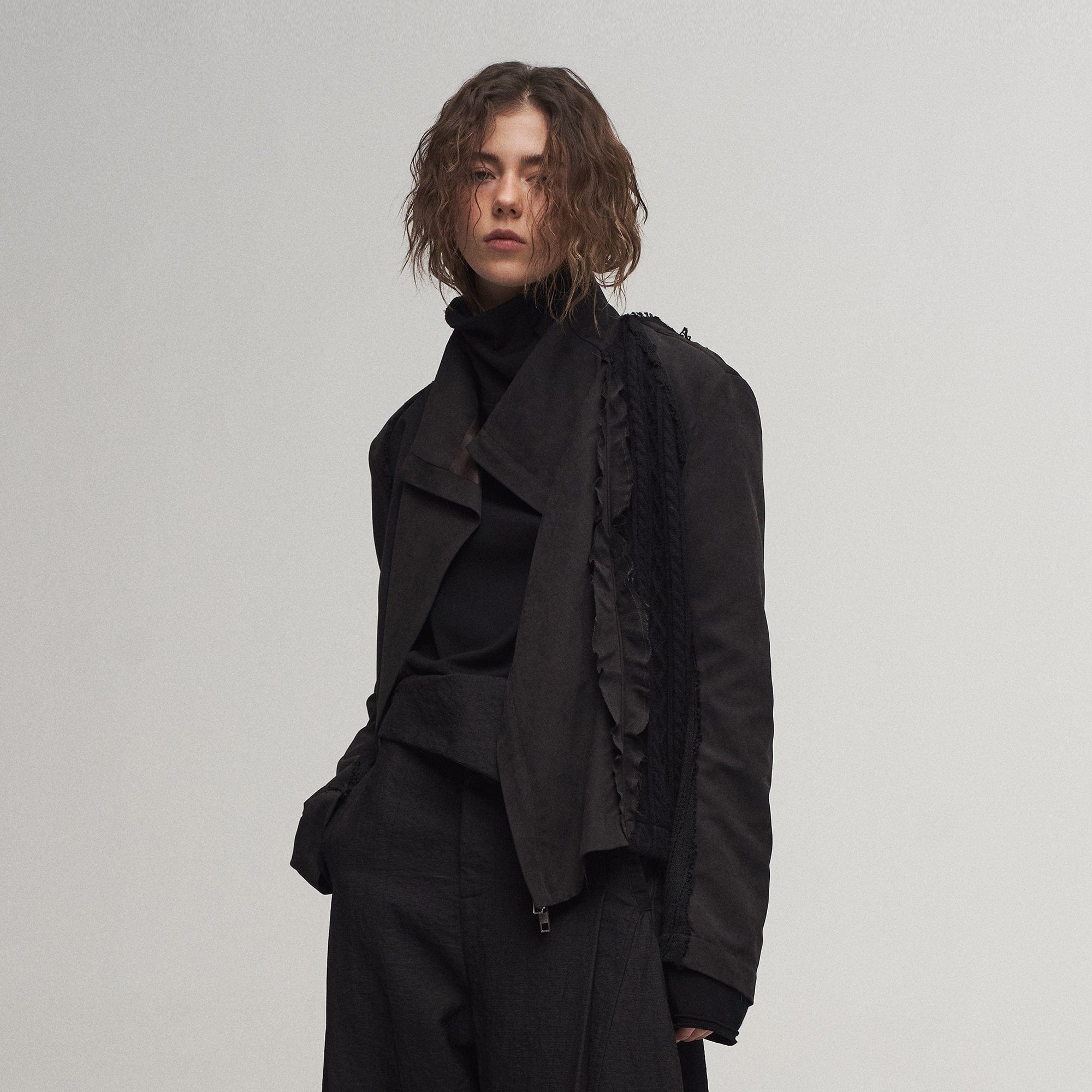 ILNya Nieternite Nifutur Asymmetrical Frayed Seam Ruffle Jacket, premium urban and streetwear designers apparel on PROJECTISR.com, ILNya Nieternite Nifutur