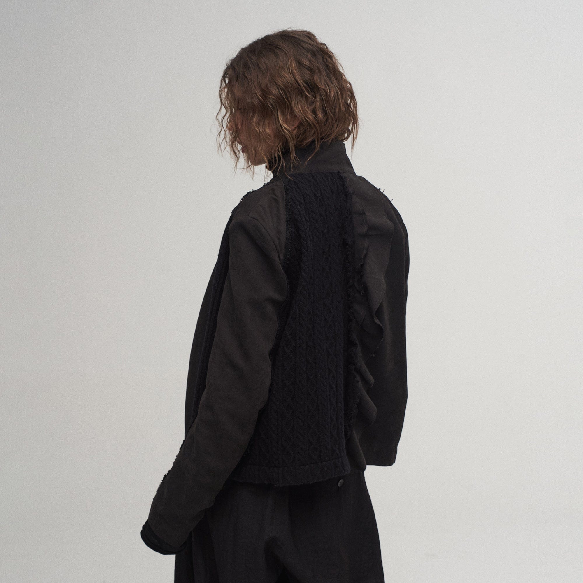 ILNya Nieternite Nifutur Asymmetrical Frayed Seam Ruffle Jacket, premium urban and streetwear designers apparel on PROJECTISR.com, ILNya Nieternite Nifutur