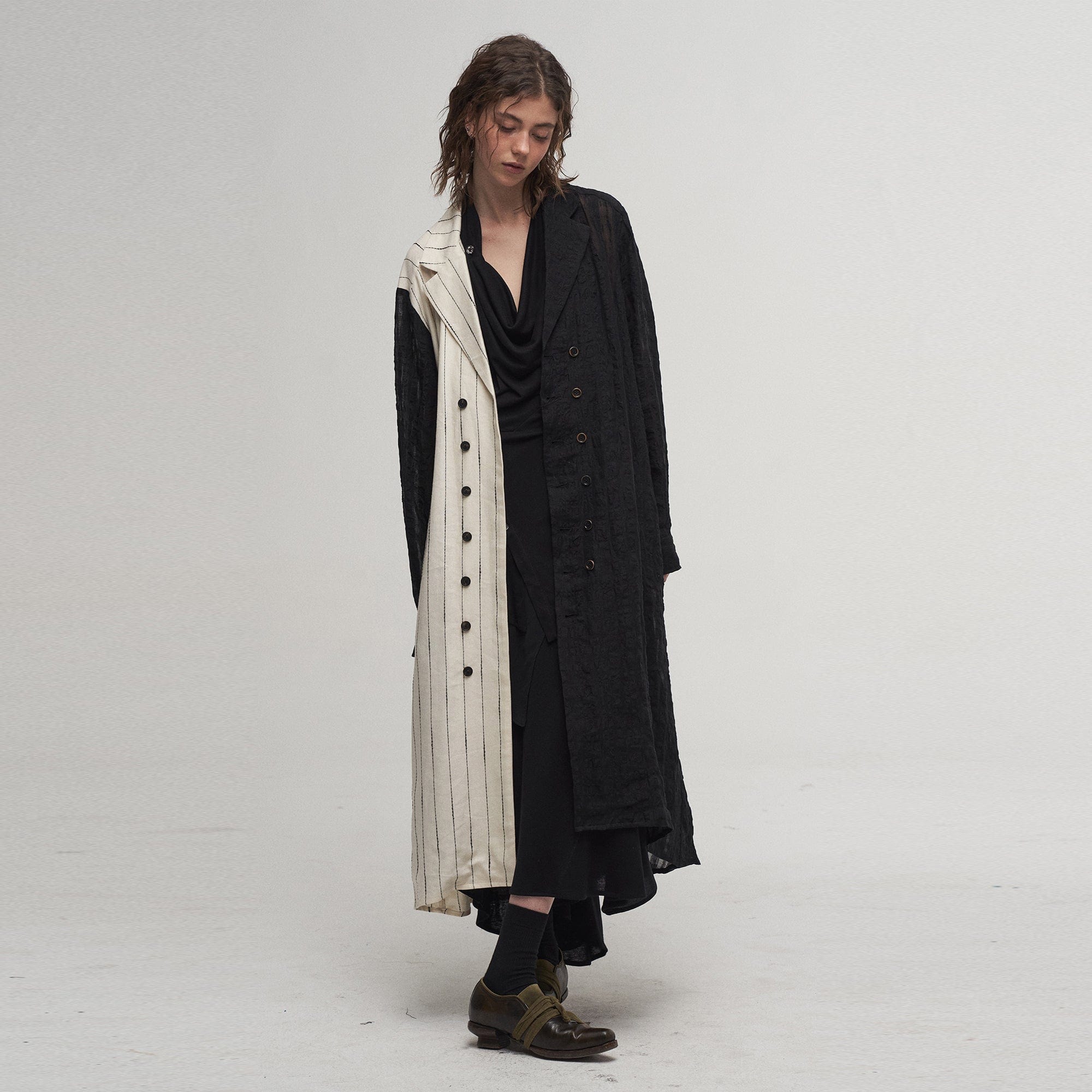 ILNya Nieternite Nifutur Contrast Spliced Striped Sheer Coat, premium urban and streetwear designers apparel on PROJECTISR.com, ILNya Nieternite Nifutur