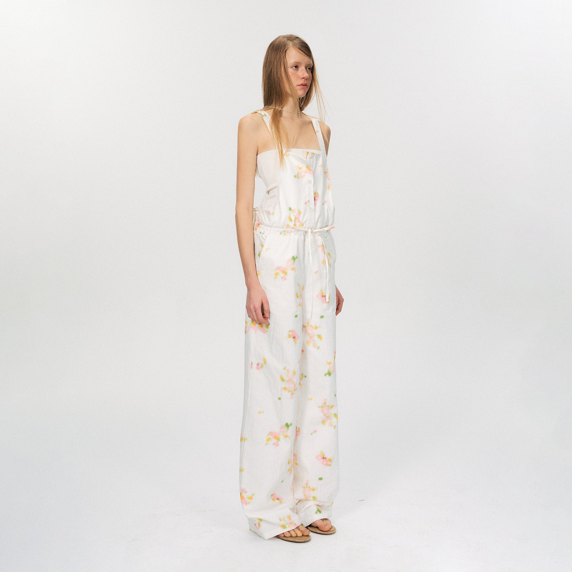 THE NEVERMORE Retro Print Suspender Wide-Leg Jumpsuit