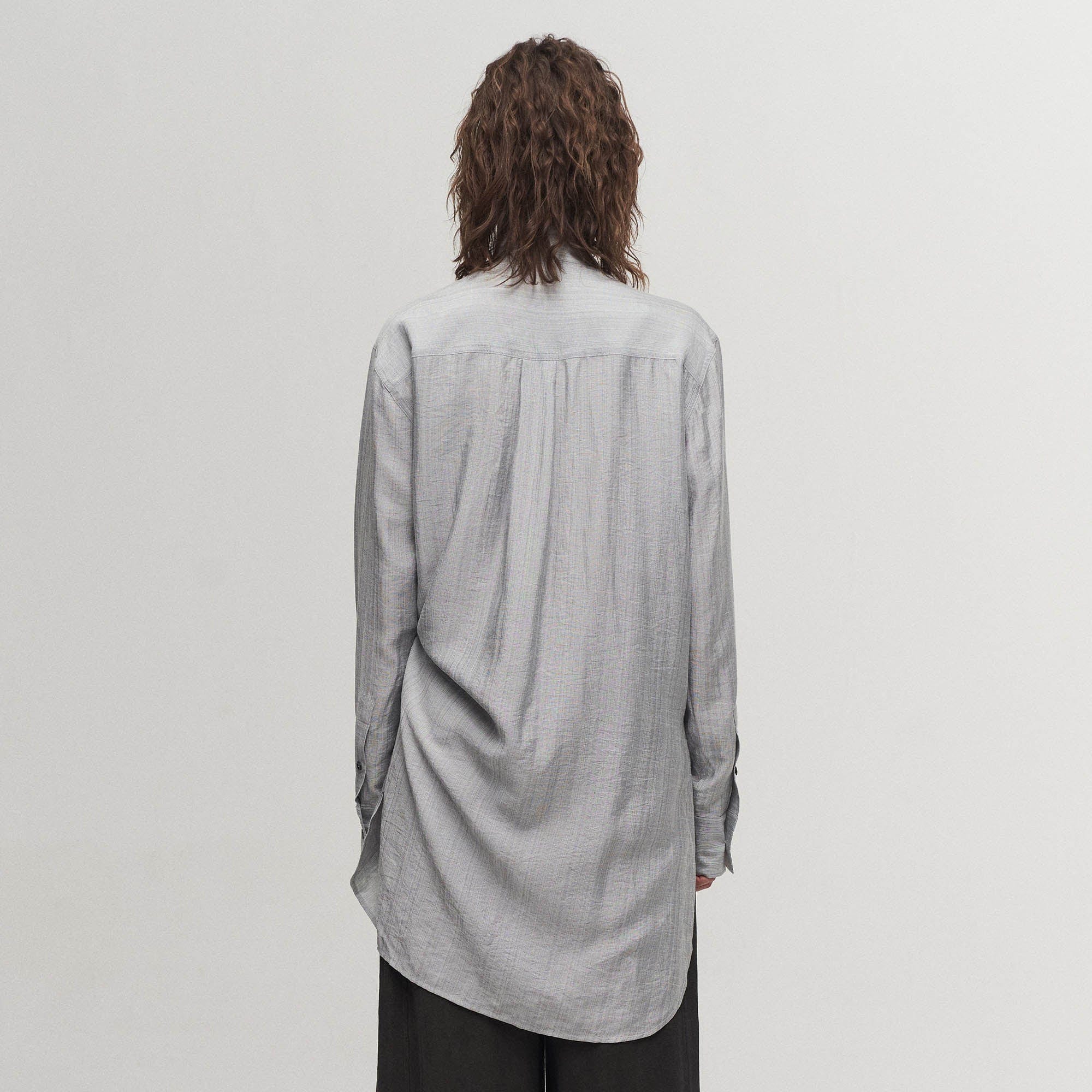 ILNya Nieternite Nifutur Arc Spliced Draped Long Shirt Bluish Silver, premium urban and streetwear designers apparel on PROJECTISR.com, ILNya Nieternite Nifutur