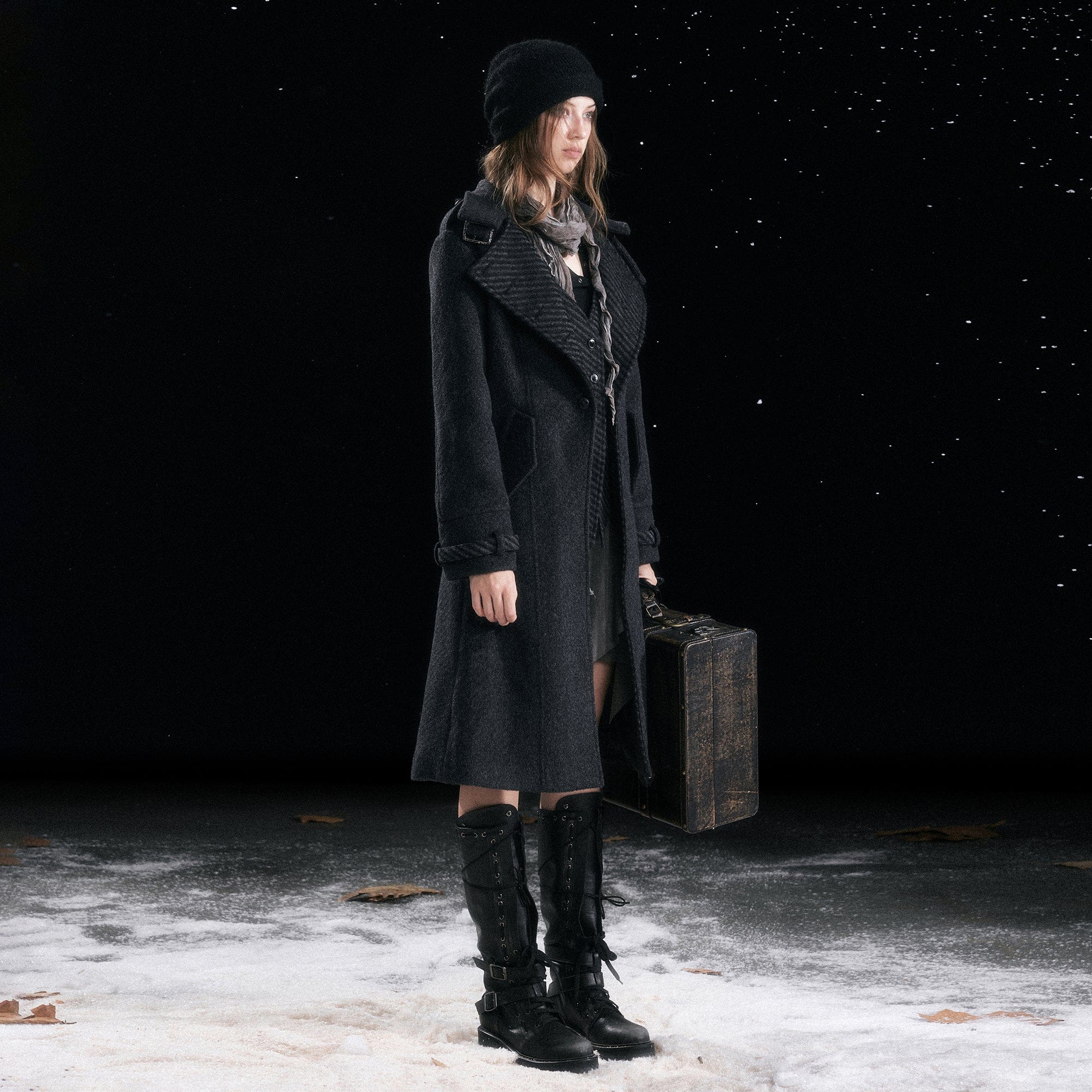 CESTNOUS Double Layer Striped Lapel Coat