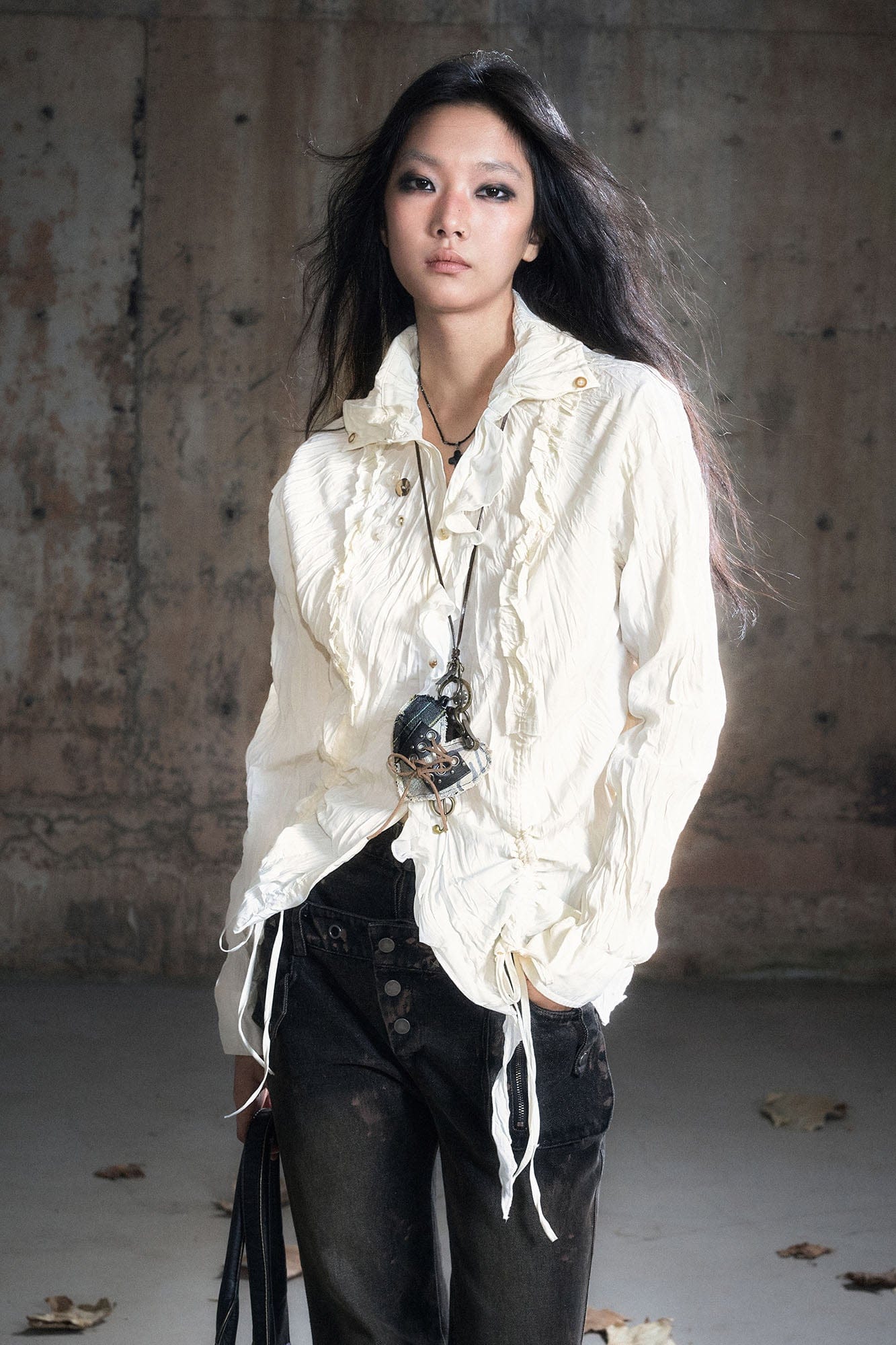 CESTNOUS Ruched Ruffle Spliced Shirt